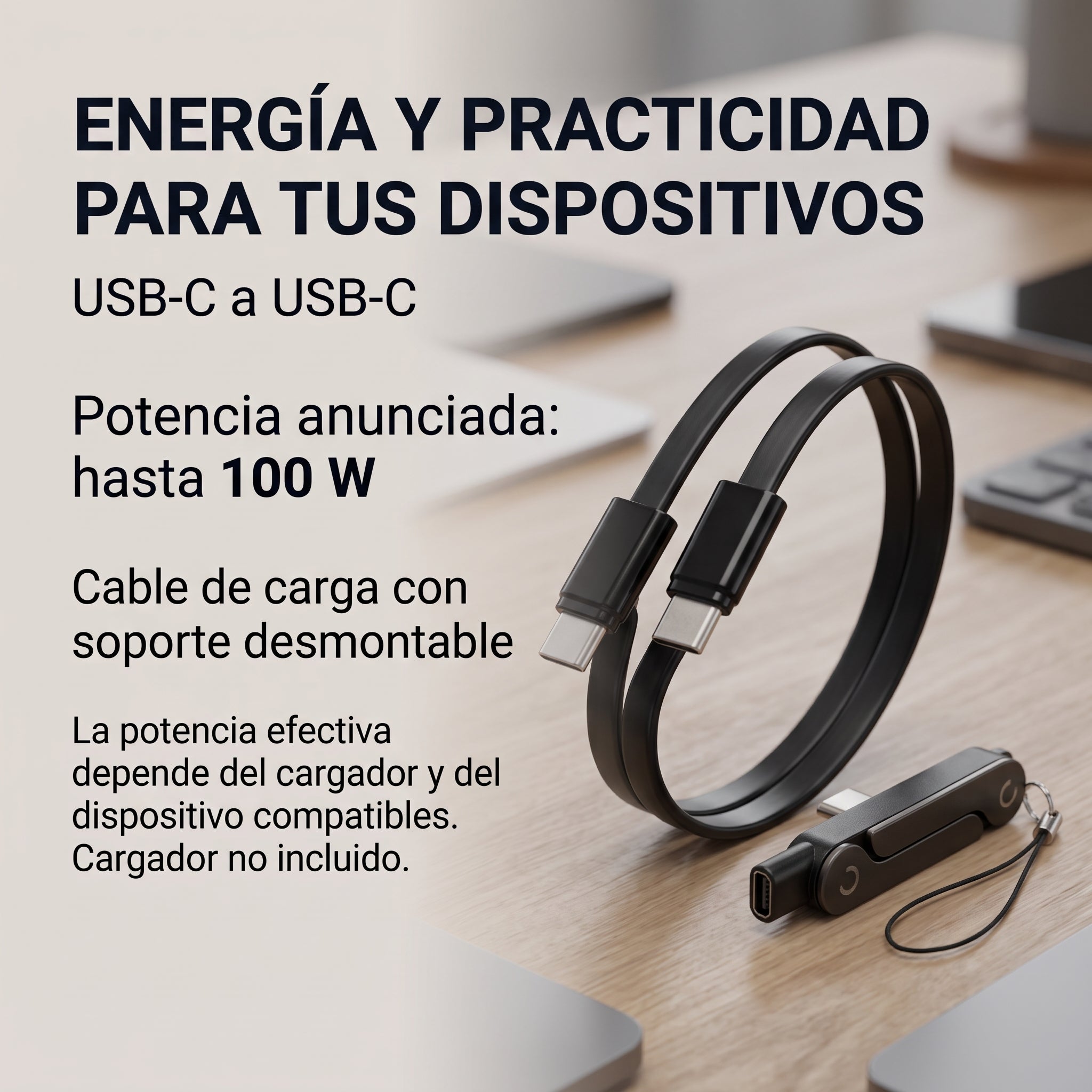 Cable de Carga y Datos Moreka CB-059 100W USB-C a USB-C con Soporte Desmontable - Imagen 3
