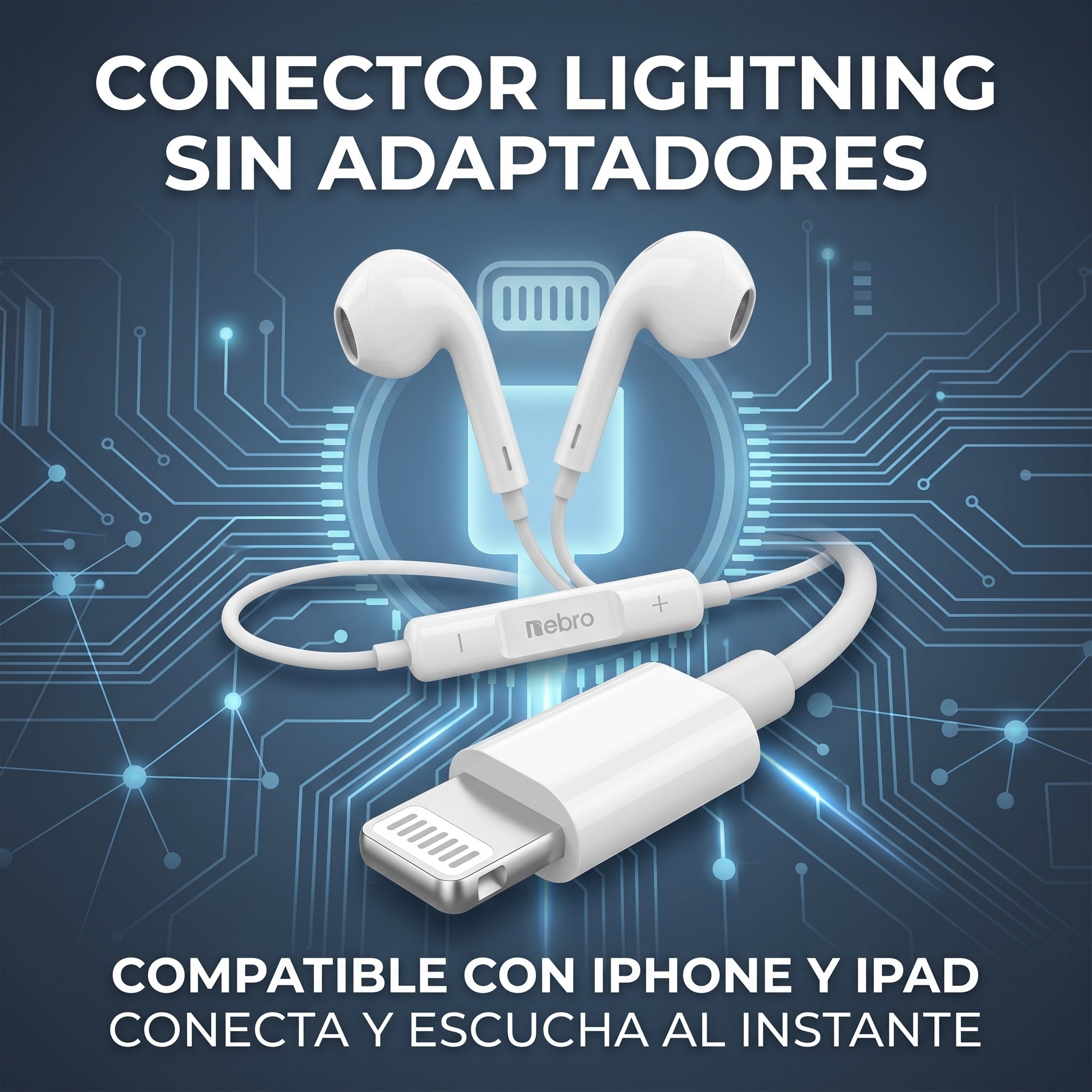 Audífonos Alámbricos Lightning Nebro WJ-006 iPhone Driver de 14mm Sonido HiFi - Imagen 2