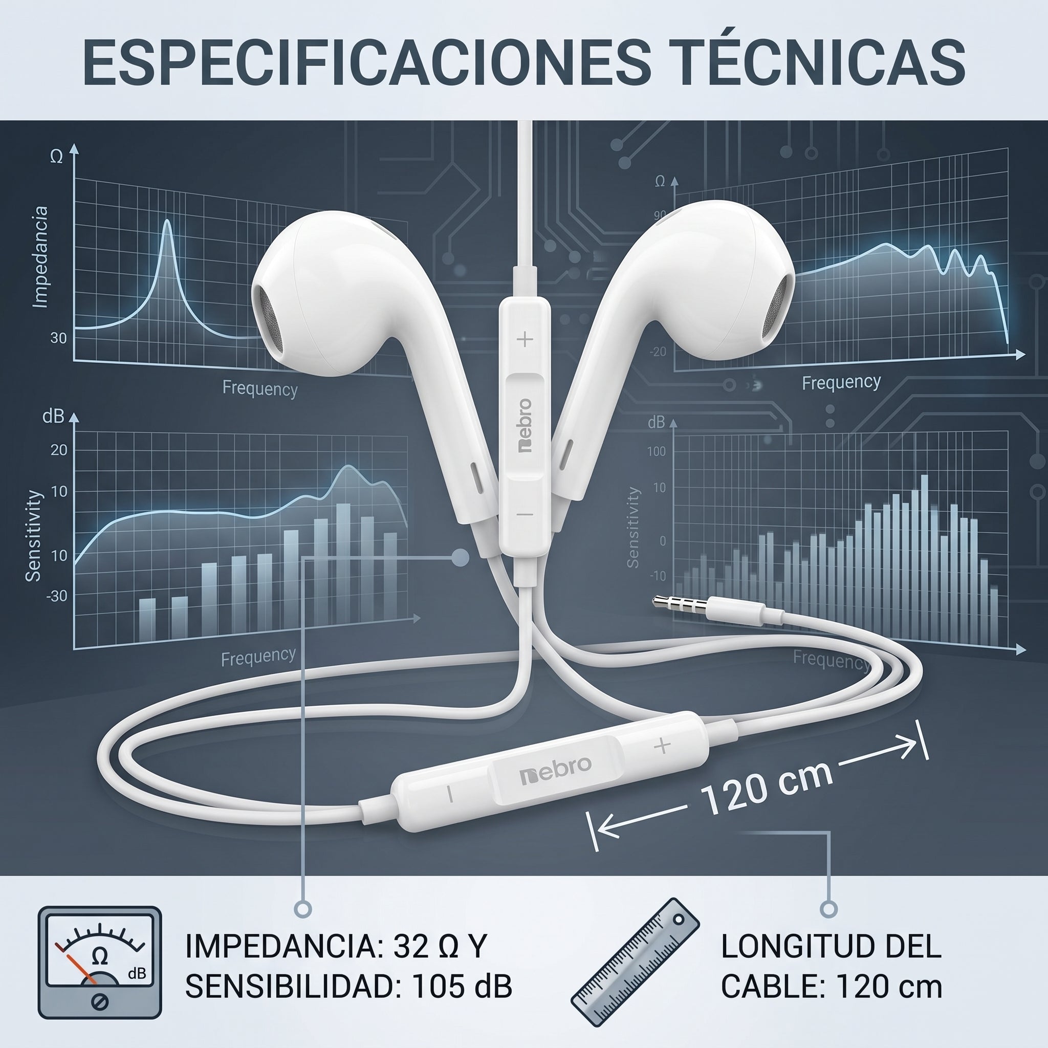 Audífonos Alámbricos Lightning Nebro WJ-006 iPhone Driver de 14mm Sonido HiFi - Imagen 3