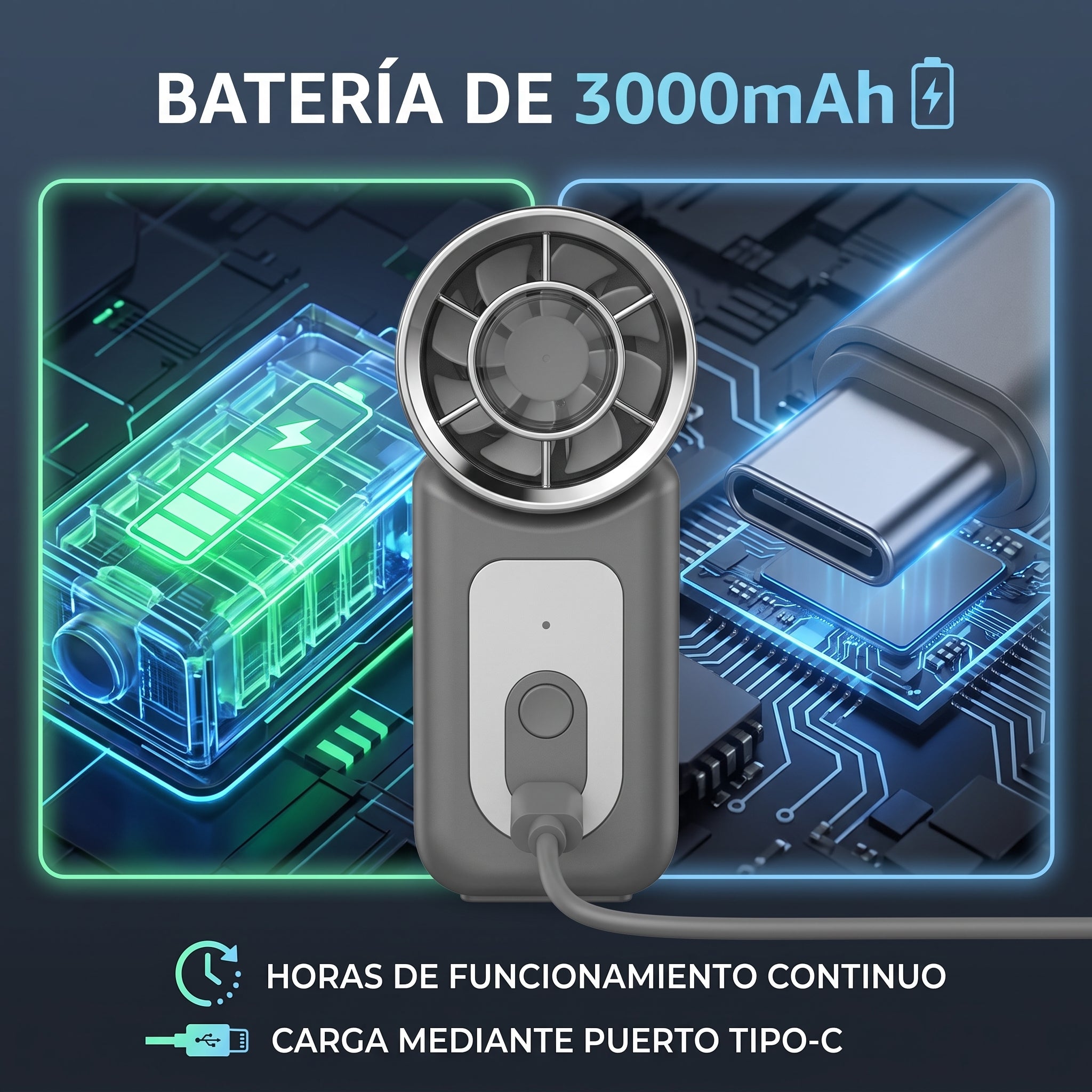 Mini Ventilador de Mano YISEN FS-52 con Batería de 3000mAh y Carga Tipo-C - Imagen 7