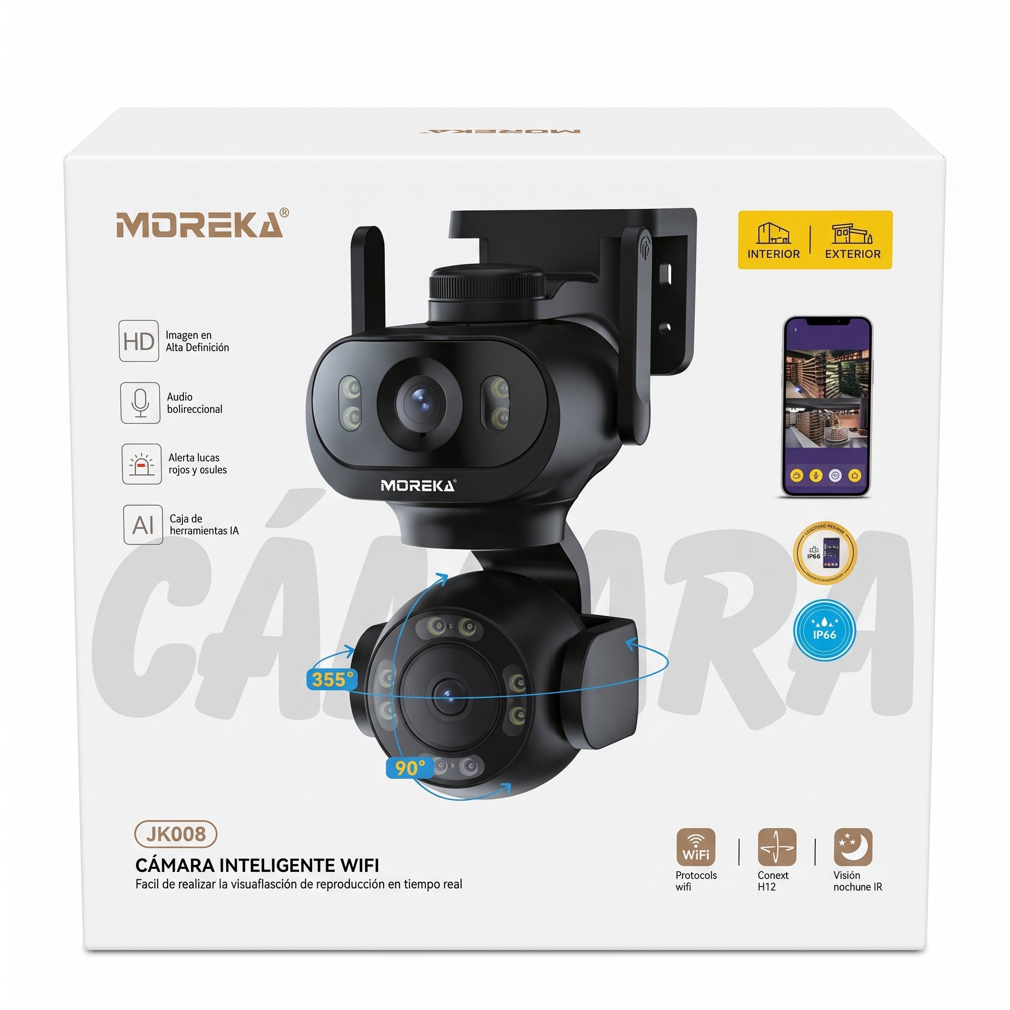 Cámara Inteligente WiFi Moreka JK008 con Doble Lente, IA y Protección IP66 - Imagen 12