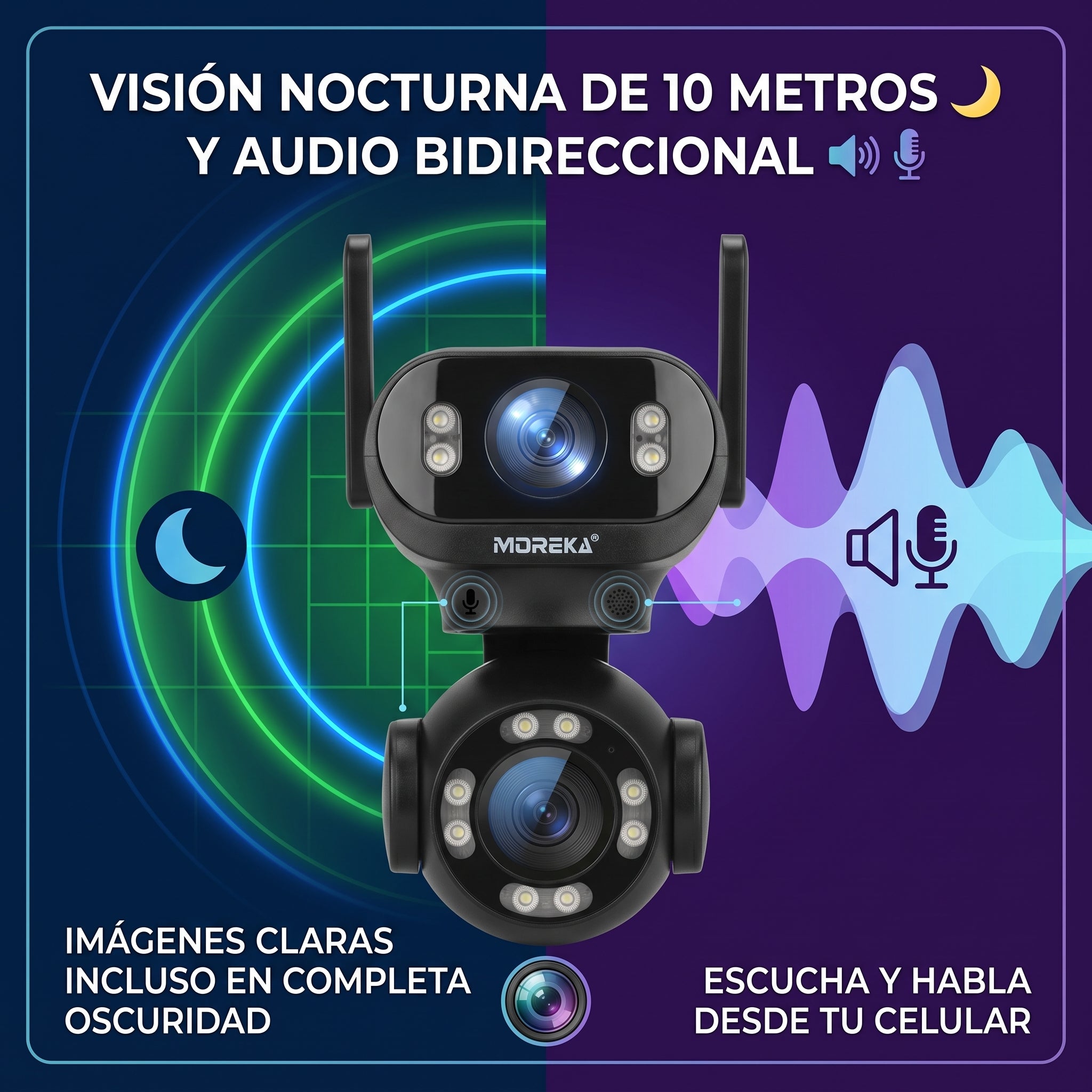 Cámara Inteligente WiFi Moreka JK008 con Doble Lente, IA y Protección IP66 - Imagen 3