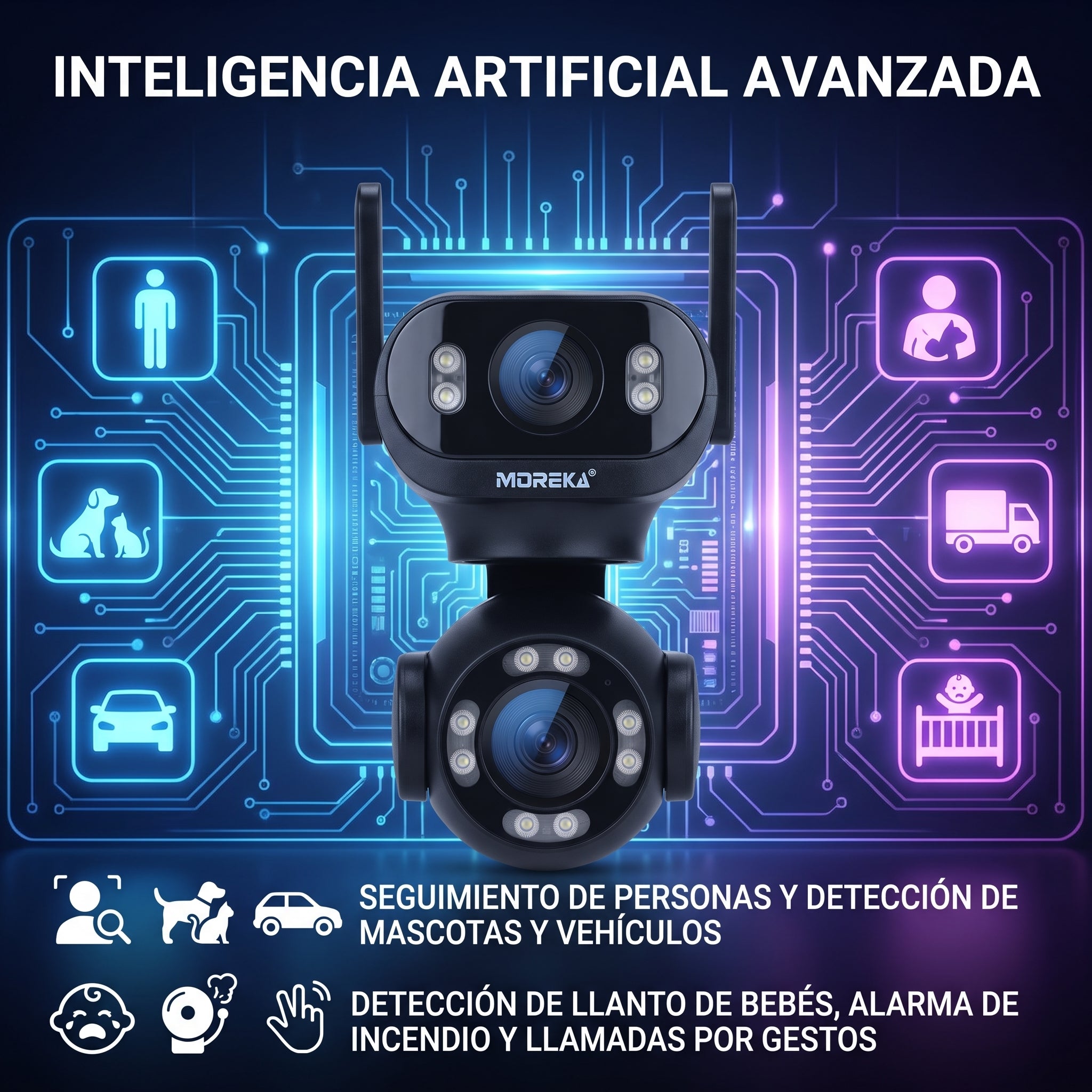 Cámara Inteligente WiFi Moreka JK008 con Doble Lente, IA y Protección IP66 - Imagen 5