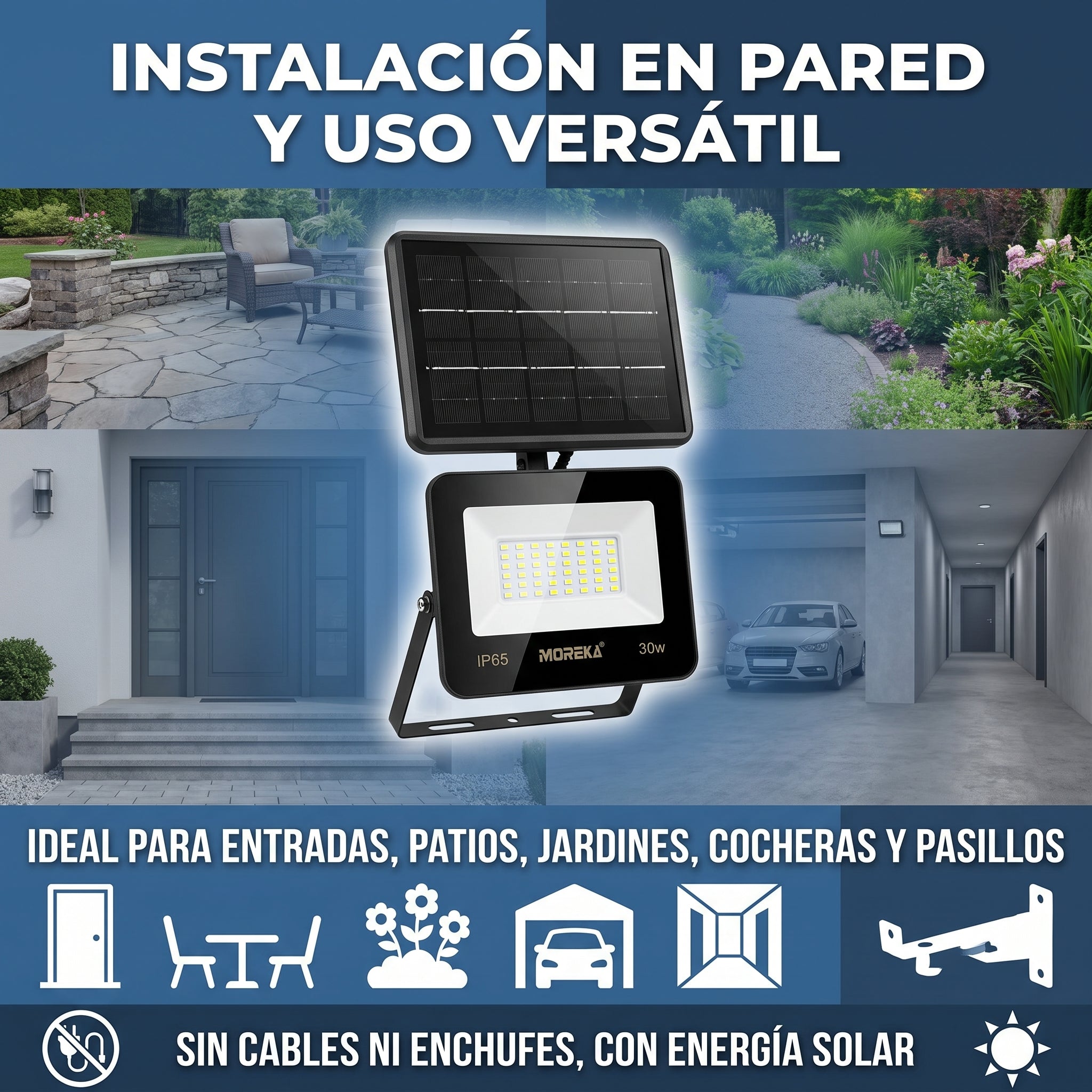 Reflector Solar LED Moreka GD-XX30W 30W con Sensor Radar, Control Remoto e IP65 - Imagen 3