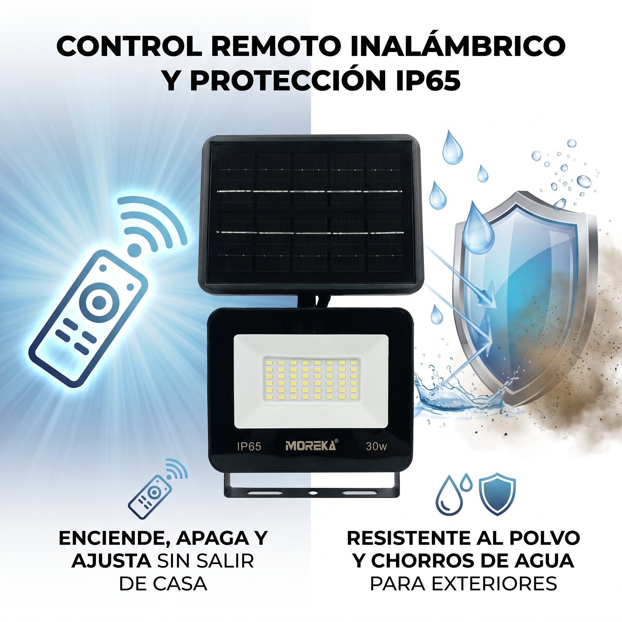 Reflector Solar LED Moreka GD-XX30W 30W con Sensor Radar, Control Remoto e IP65 - Imagen 4