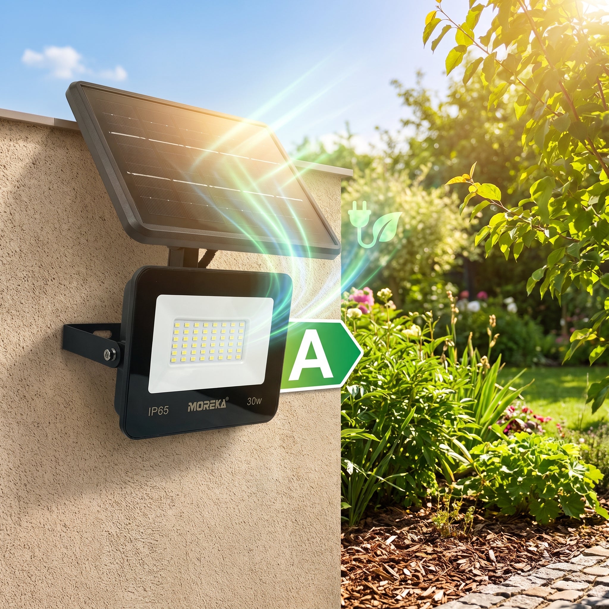 Reflector Solar LED Moreka GD-XX30W 30W con Sensor Radar, Control Remoto e IP65 - Imagen 8