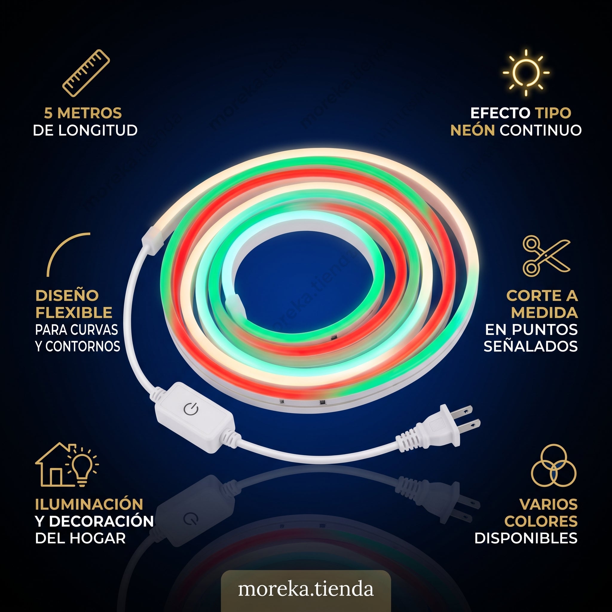Tira de Luz LED Tipo Neón Moreka M16-005 de 5 Metros Flexible y Decorativa