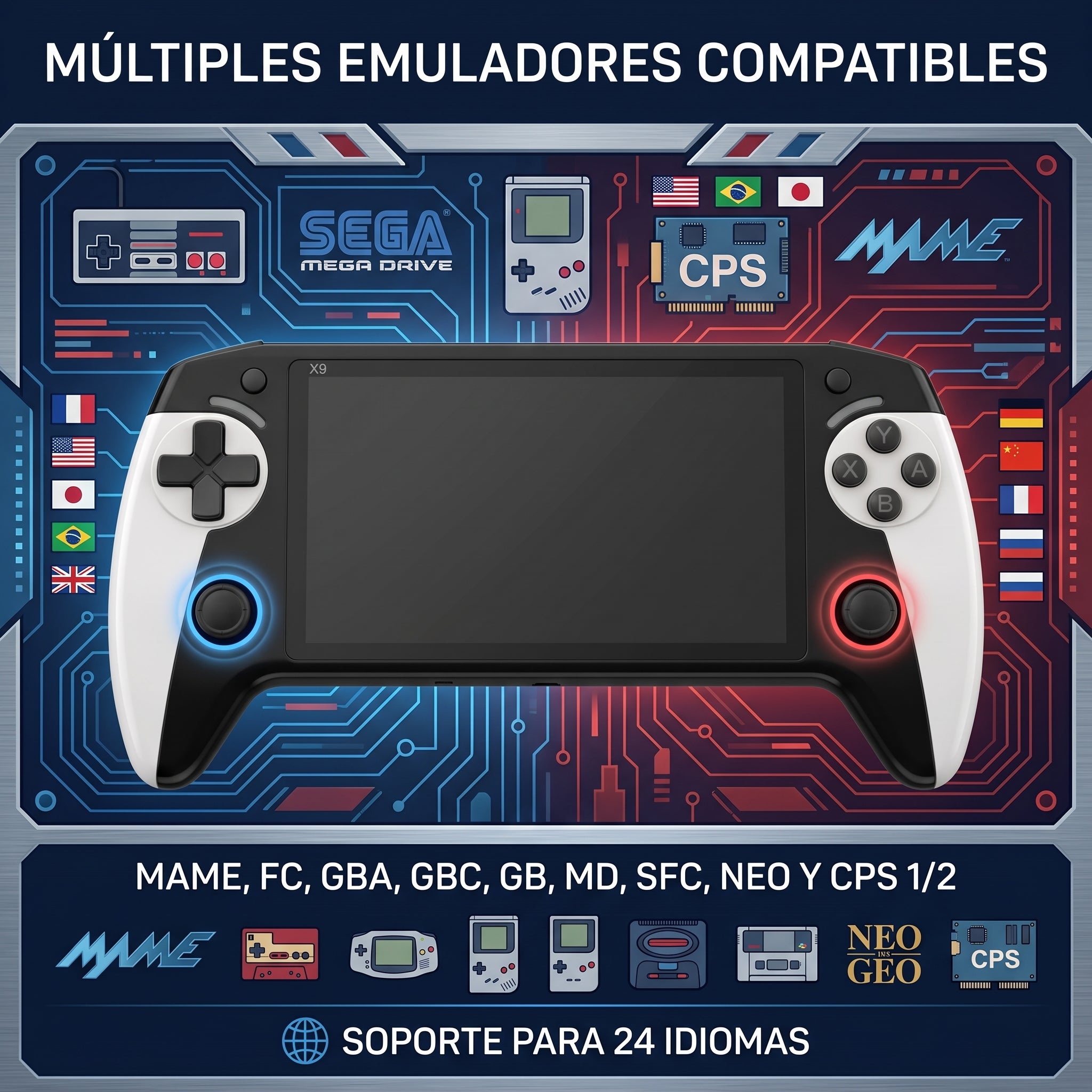 Consola de Videojuegos Moreka Black Hawk X9 con Pantalla de 5.5 Pulgadas y Doble Rocker - Imagen 5