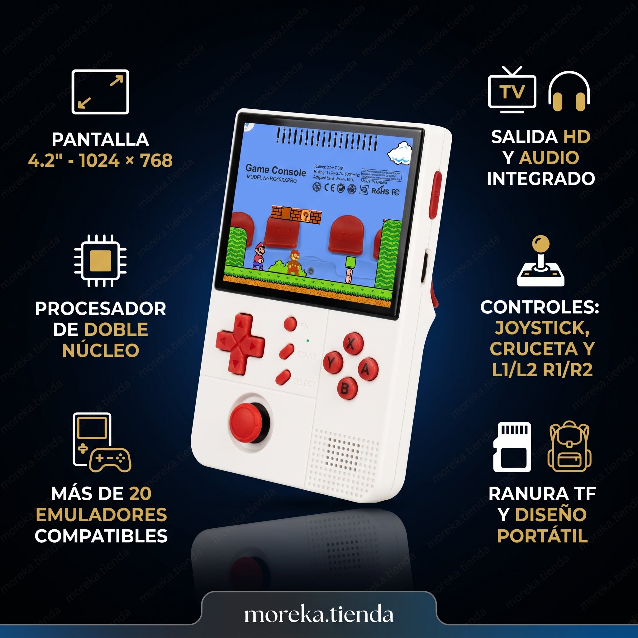 Consola Portátil R40XX Pro con Pantalla de 4.2 Pulgadas, Salida HD y Más de 20 Emuladores - Imagen 4