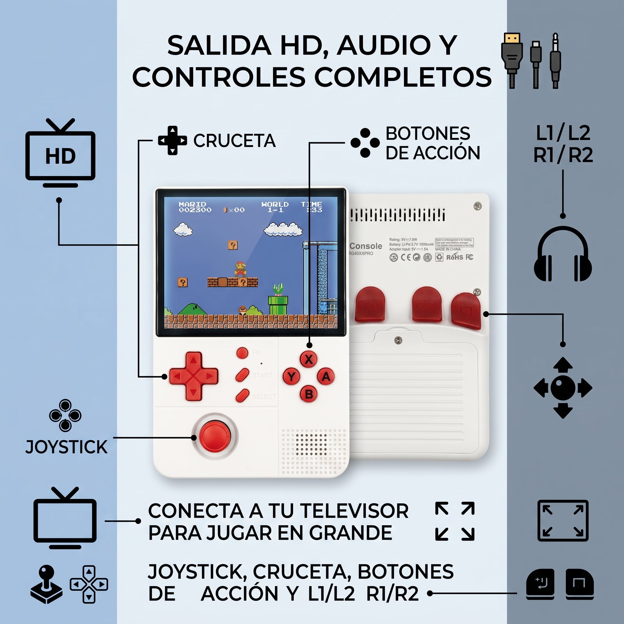 Consola Portátil R40XX Pro con Pantalla de 4.2 Pulgadas, Salida HD y Más de 20 Emuladores - Imagen 5