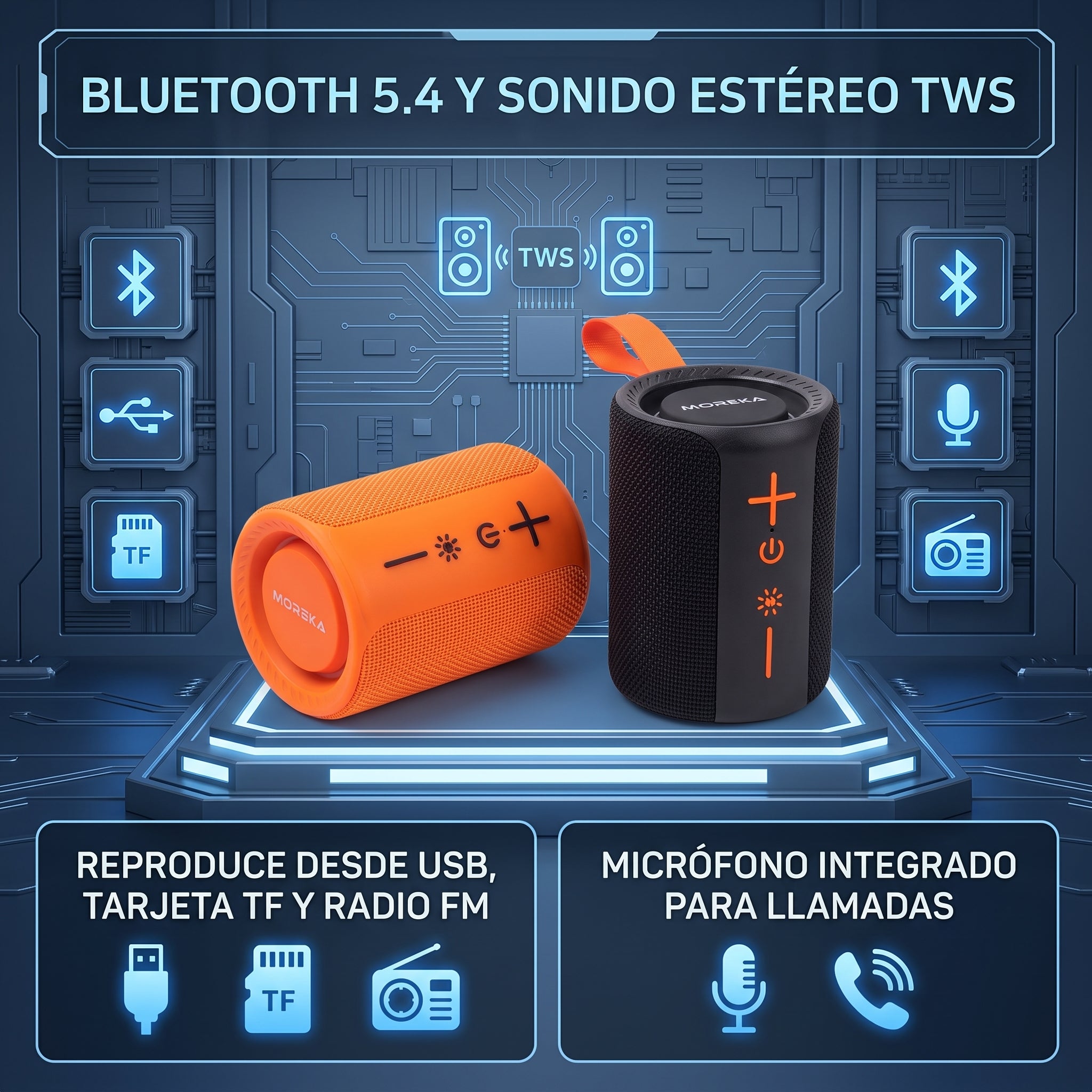Bocina Inalámbrica Moreka-456 2 en 1 con 20W, Bluetooth 5.4 y Diseño Magnético - Imagen 8