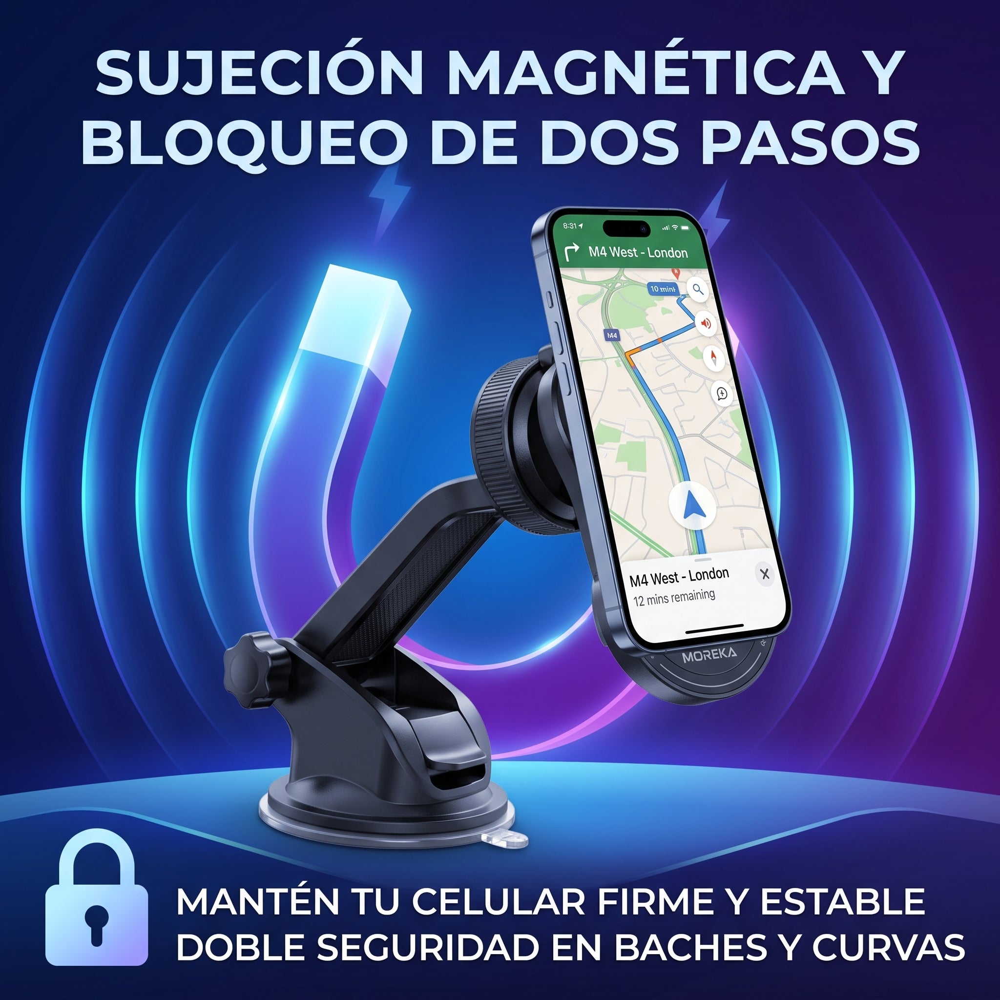 Soporte Magnético para Auto Moreka ZJ-023 con Brazo Articulado y Giro 360° - Imagen 4