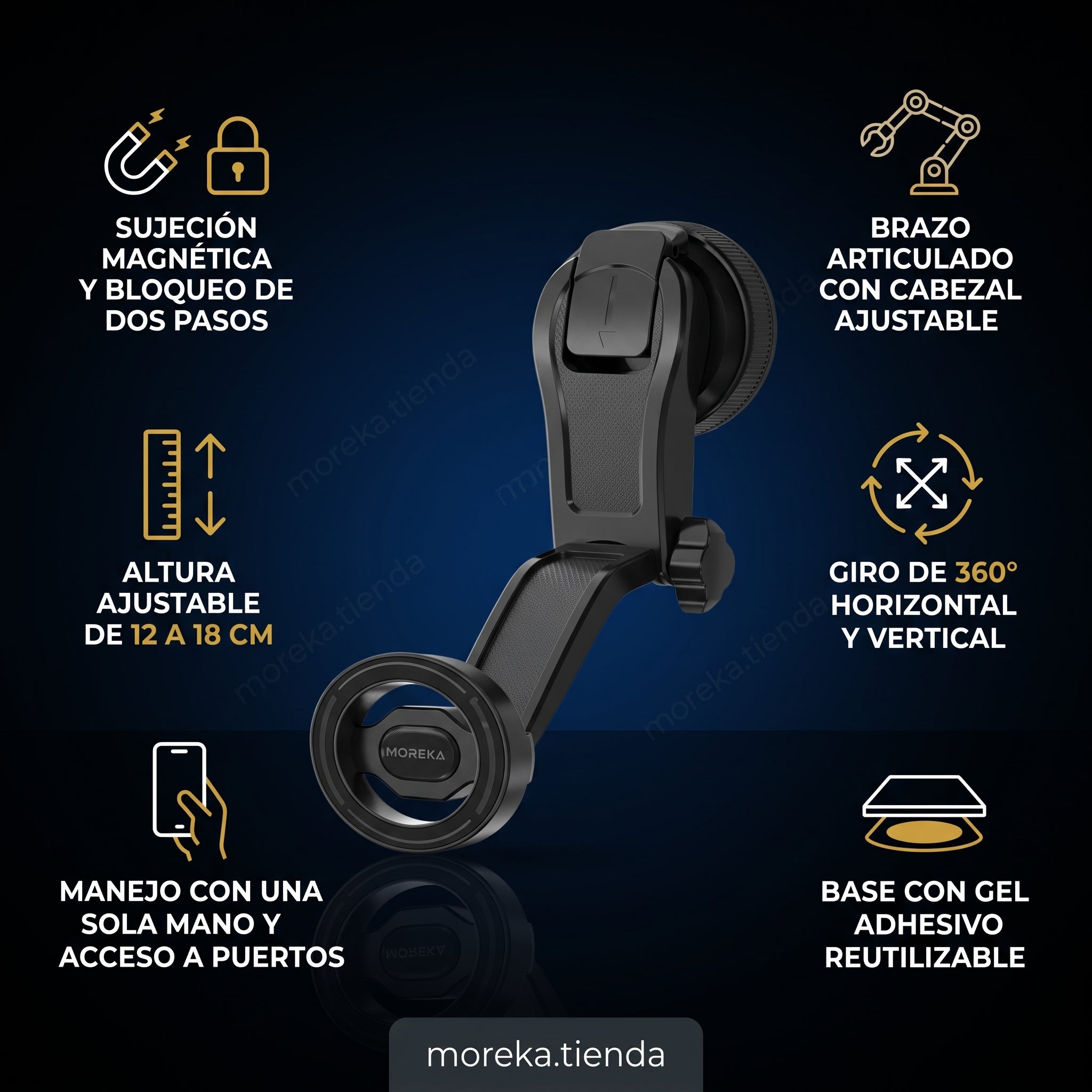 Soporte Magnético para Auto Moreka ZJ-023 con Brazo Articulado y Giro 360° - Imagen 8