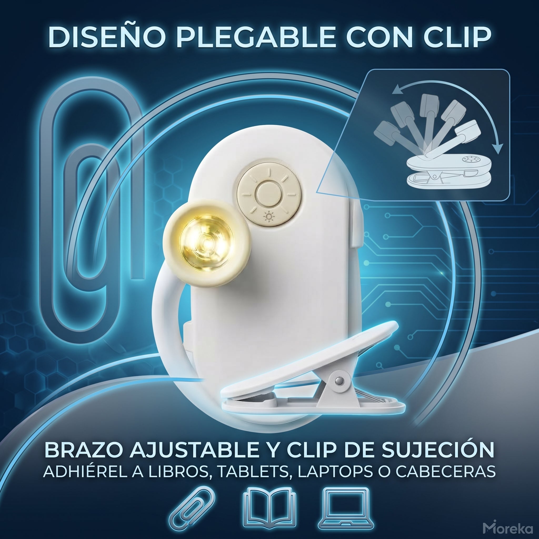 Mini Lámpara de Lectura Moreka D053 con Clip, 3 Tonos de Luz y Batería Recargable - Imagen 6