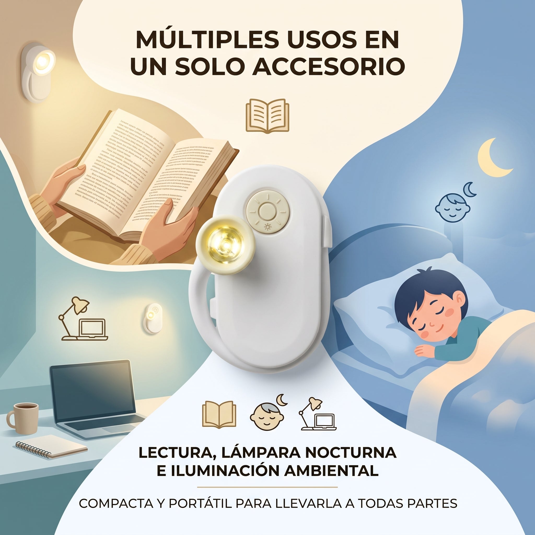 Mini Lámpara de Lectura Moreka D053 con Clip, 3 Tonos de Luz y Batería Recargable - Imagen 7