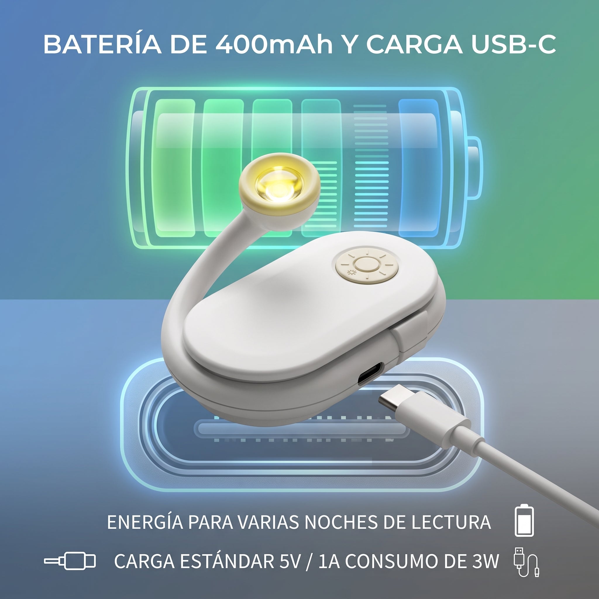 Mini Lámpara de Lectura Moreka D053 con Clip, 3 Tonos de Luz y Batería Recargable - Imagen 9