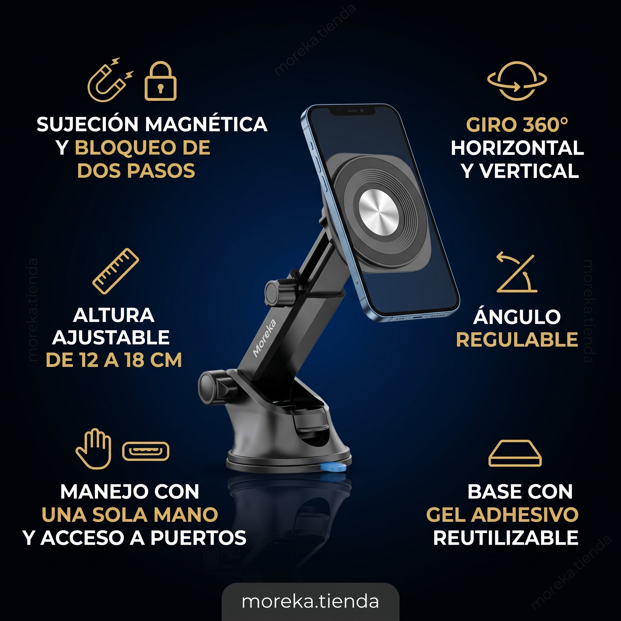 Soporte Magnético para Auto Moreka ZJ-022 con Giro 360° y Altura Ajustable - Imagen 4