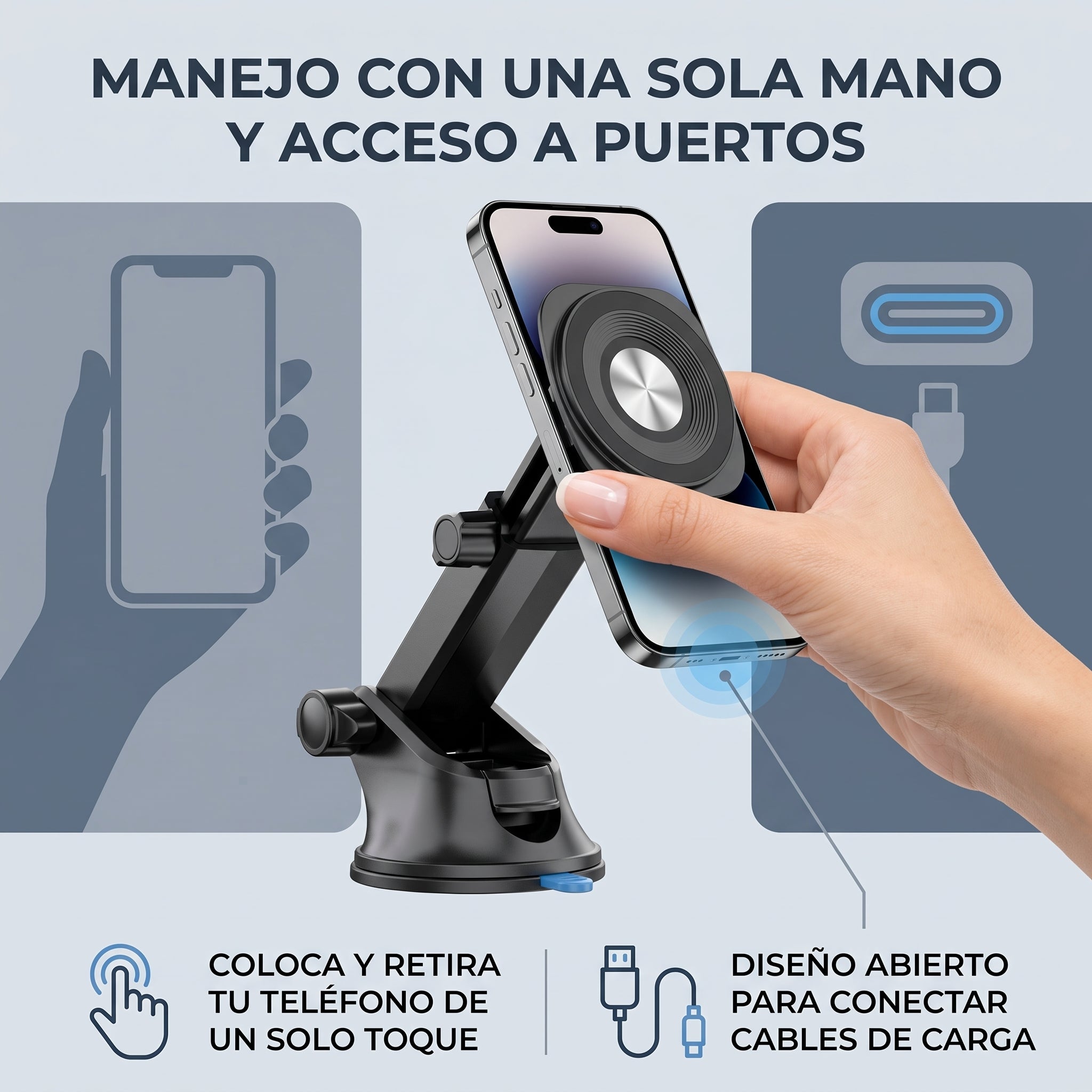 Soporte Magnético para Auto Moreka ZJ-022 con Giro 360° y Altura Ajustable - Imagen 5