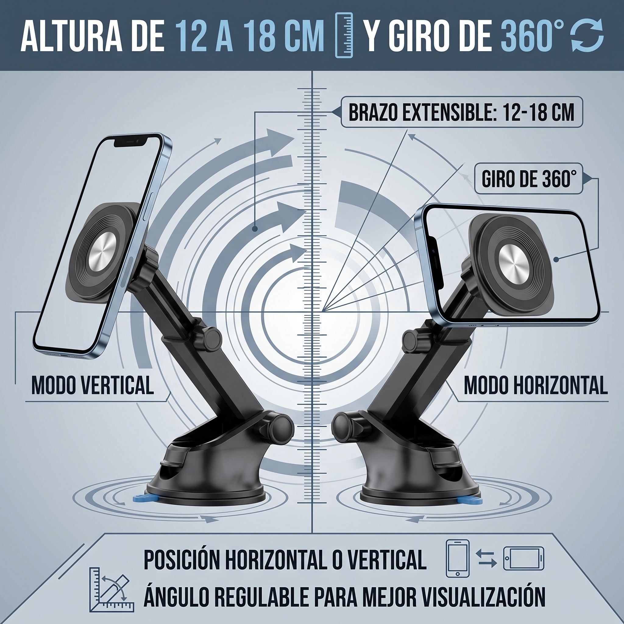 Soporte Magnético para Auto Moreka ZJ-022 con Giro 360° y Altura Ajustable - Imagen 10