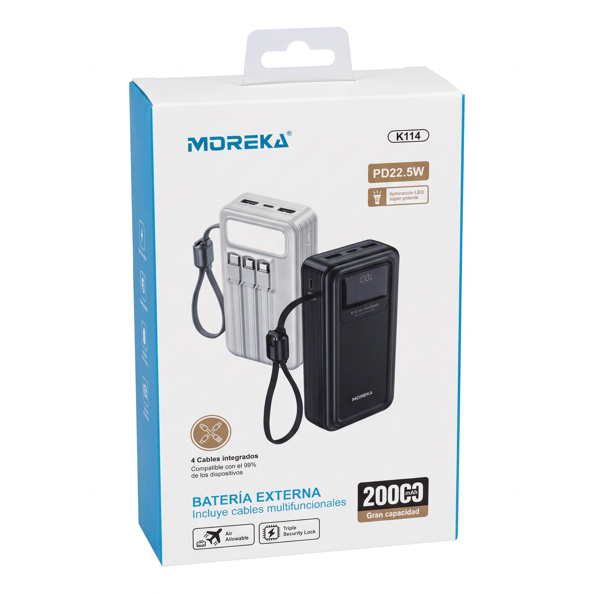 Batería Externa Moreka K114 20000mAh con 22.5W y Cuatro Cables Integrados - Imagen 9