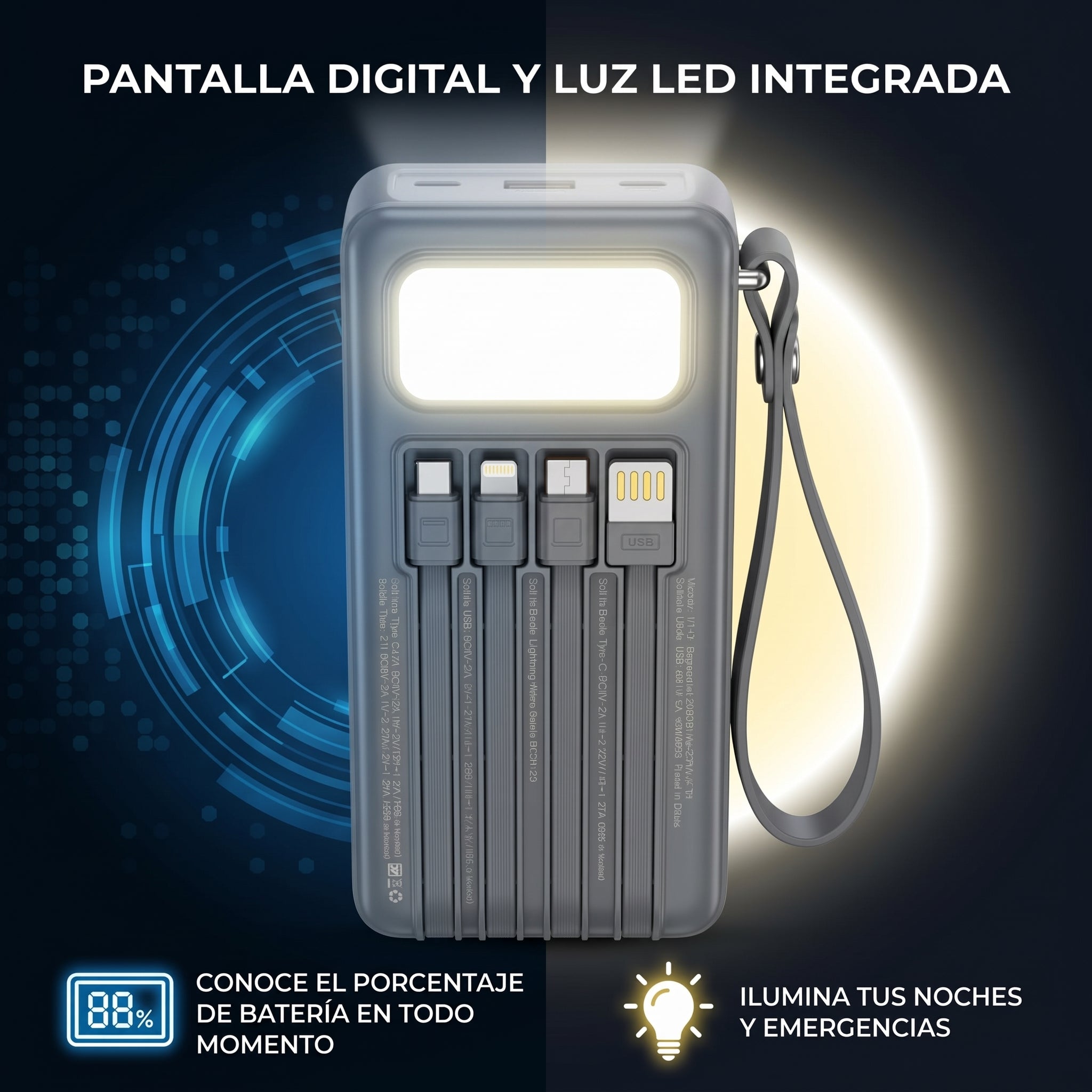 Batería Externa Moreka K115 20000mAh con 22.5W, Cuatro Cables Integrados y Correa Portátil - Imagen 4