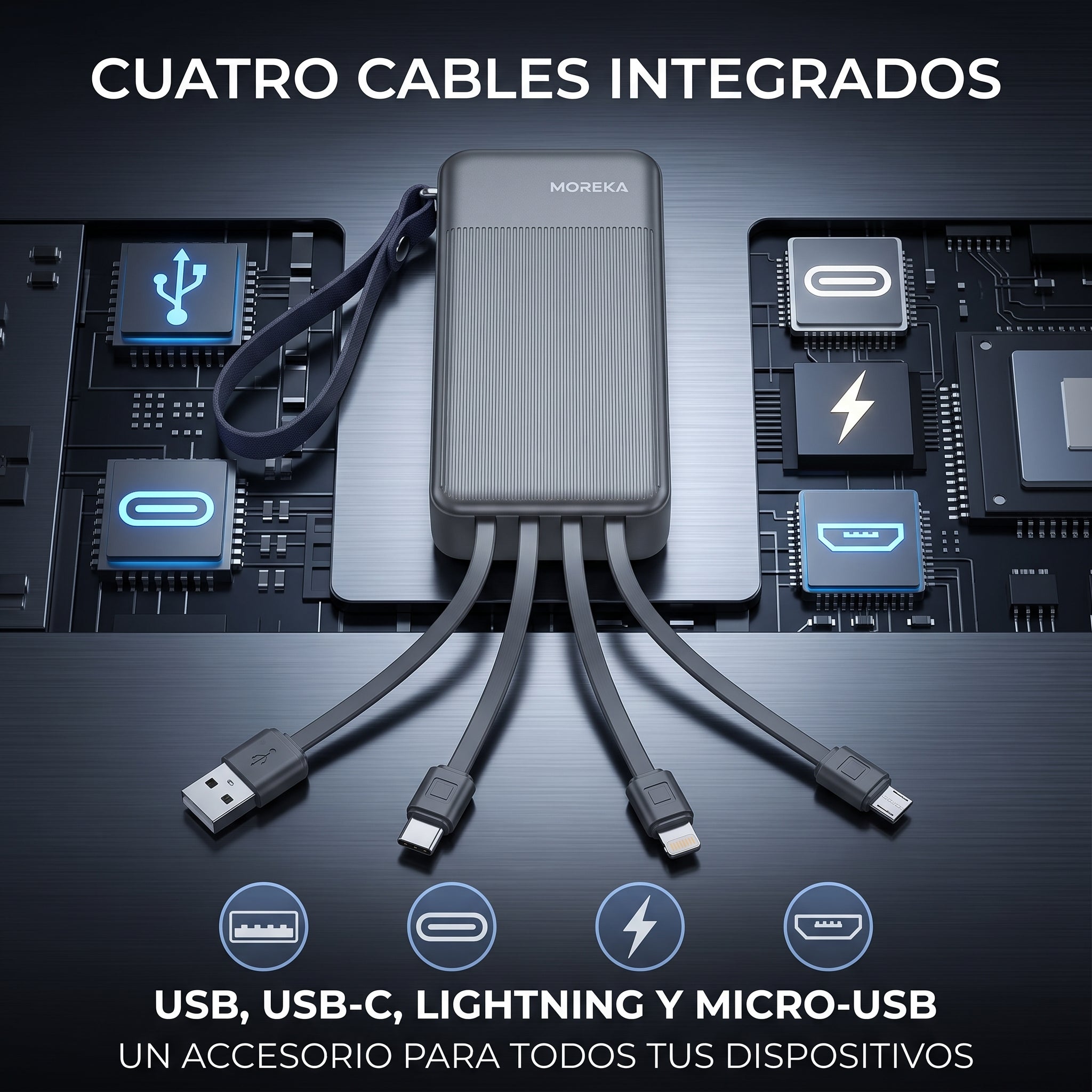 Batería Externa Moreka K115 20000mAh con 22.5W, Cuatro Cables Integrados y Correa Portátil - Imagen 5