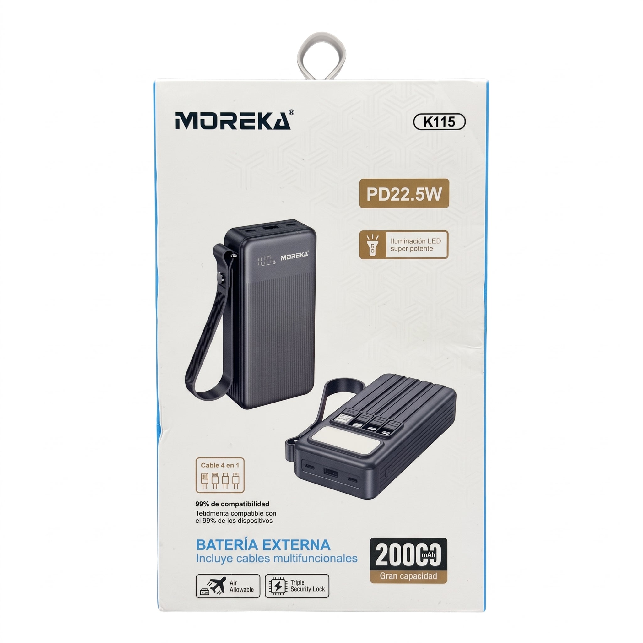 Batería Externa Moreka K115 20000mAh con 22.5W, Cuatro Cables Integrados y Correa Portátil - Imagen 10