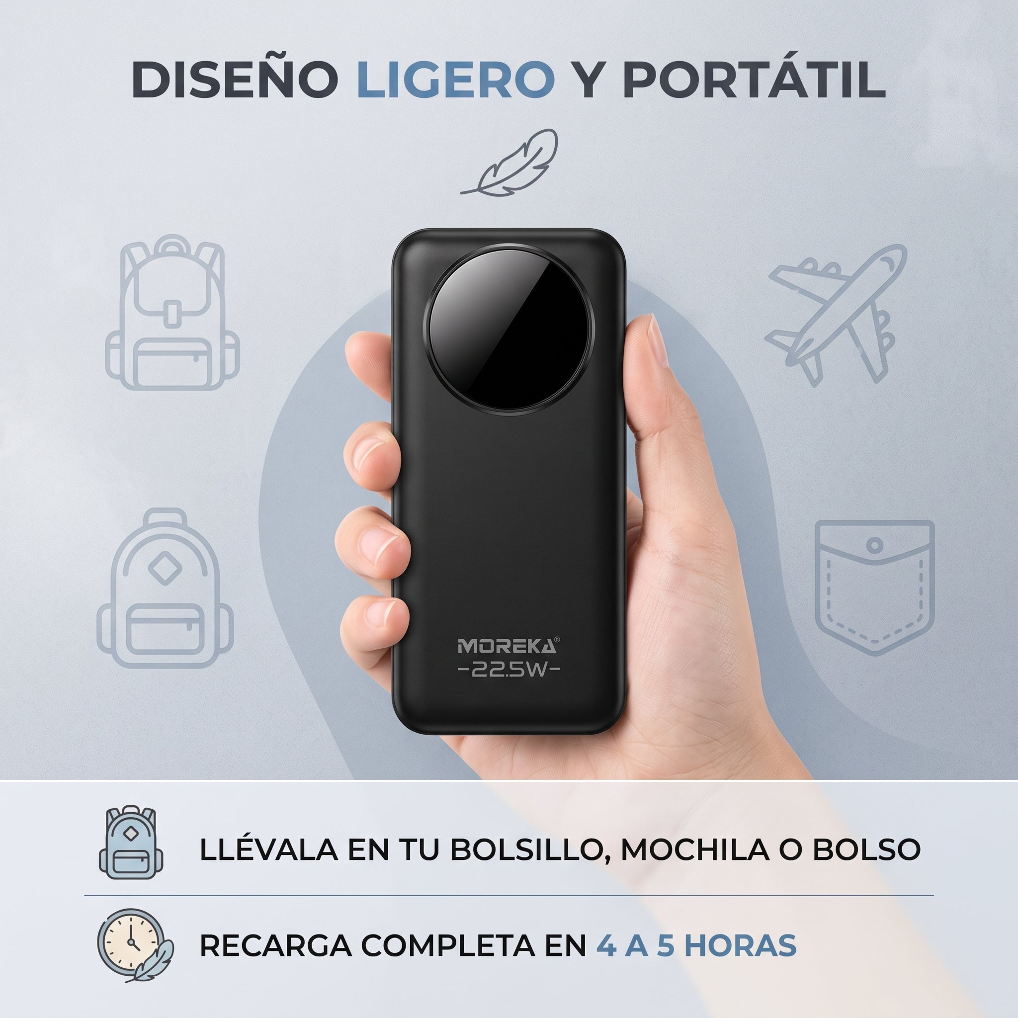 Batería Externa Moreka K116 10000mAh con 22.5W, Cables Integrados y Pantalla Digital - Imagen 6