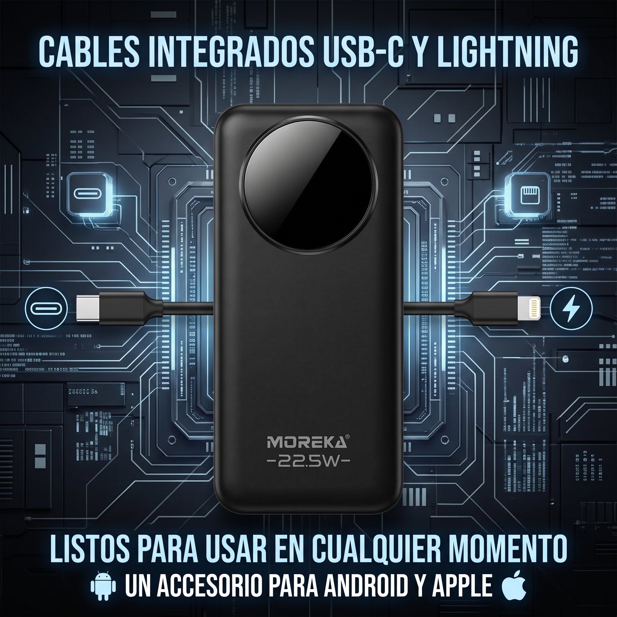 Batería Externa Moreka K116 10000mAh con 22.5W, Cables Integrados y Pantalla Digital - Imagen 8