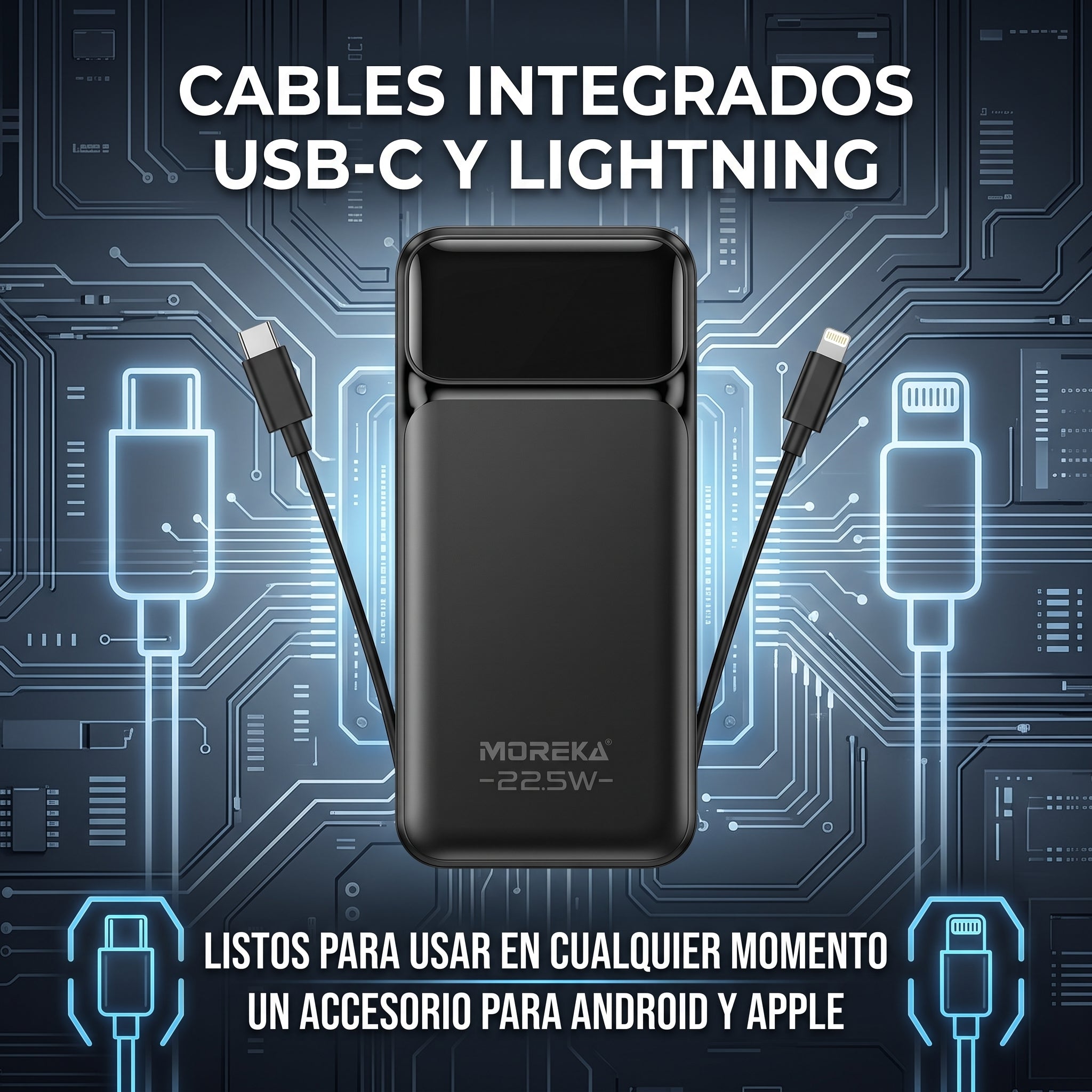 Batería Externa Moreka K117 10000mAh con 22.5W, Cables Integrados y Pantalla Digital - Imagen 3