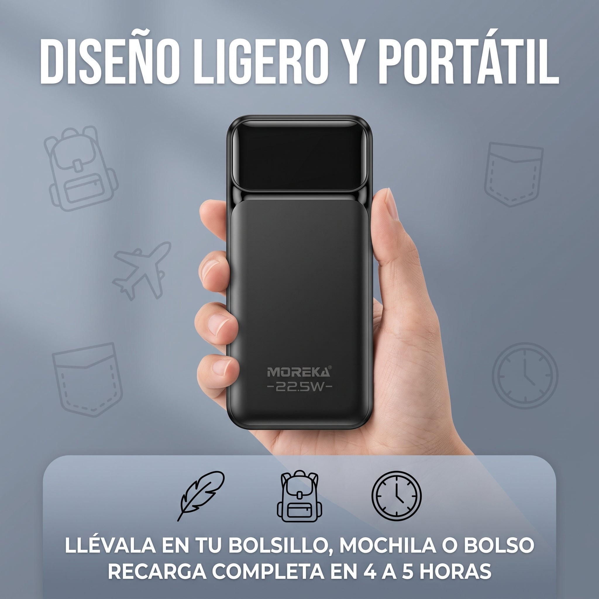 Batería Externa Moreka K117 10000mAh con 22.5W, Cables Integrados y Pantalla Digital - Imagen 5