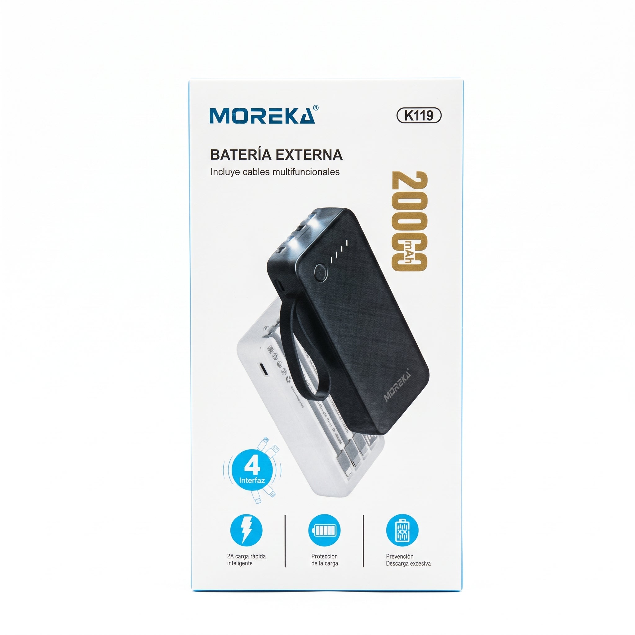 Batería Externa Moreka K119 20000mAh con Cables Integrados y Carga Inteligente - Imagen 11