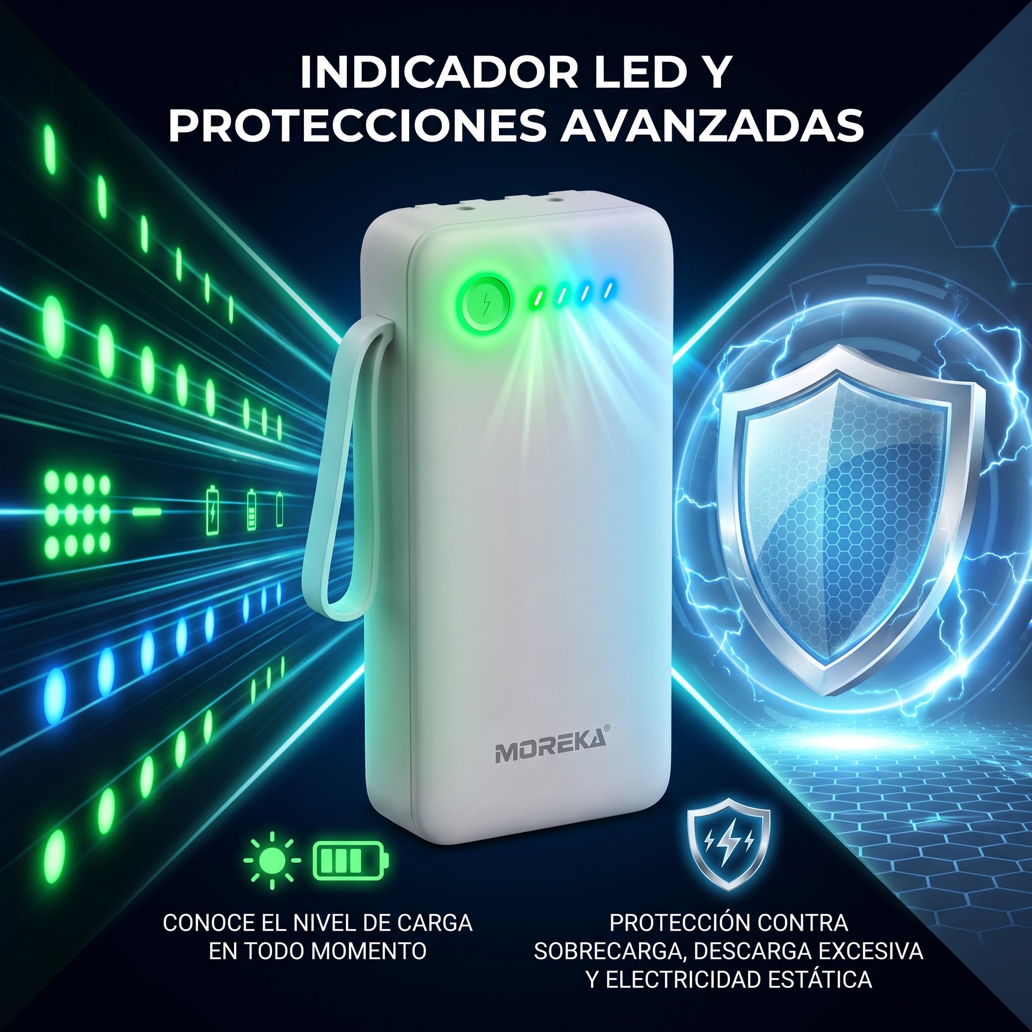 Batería Externa Moreka K119 20000mAh con Cables Integrados y Carga Inteligente - Imagen 7