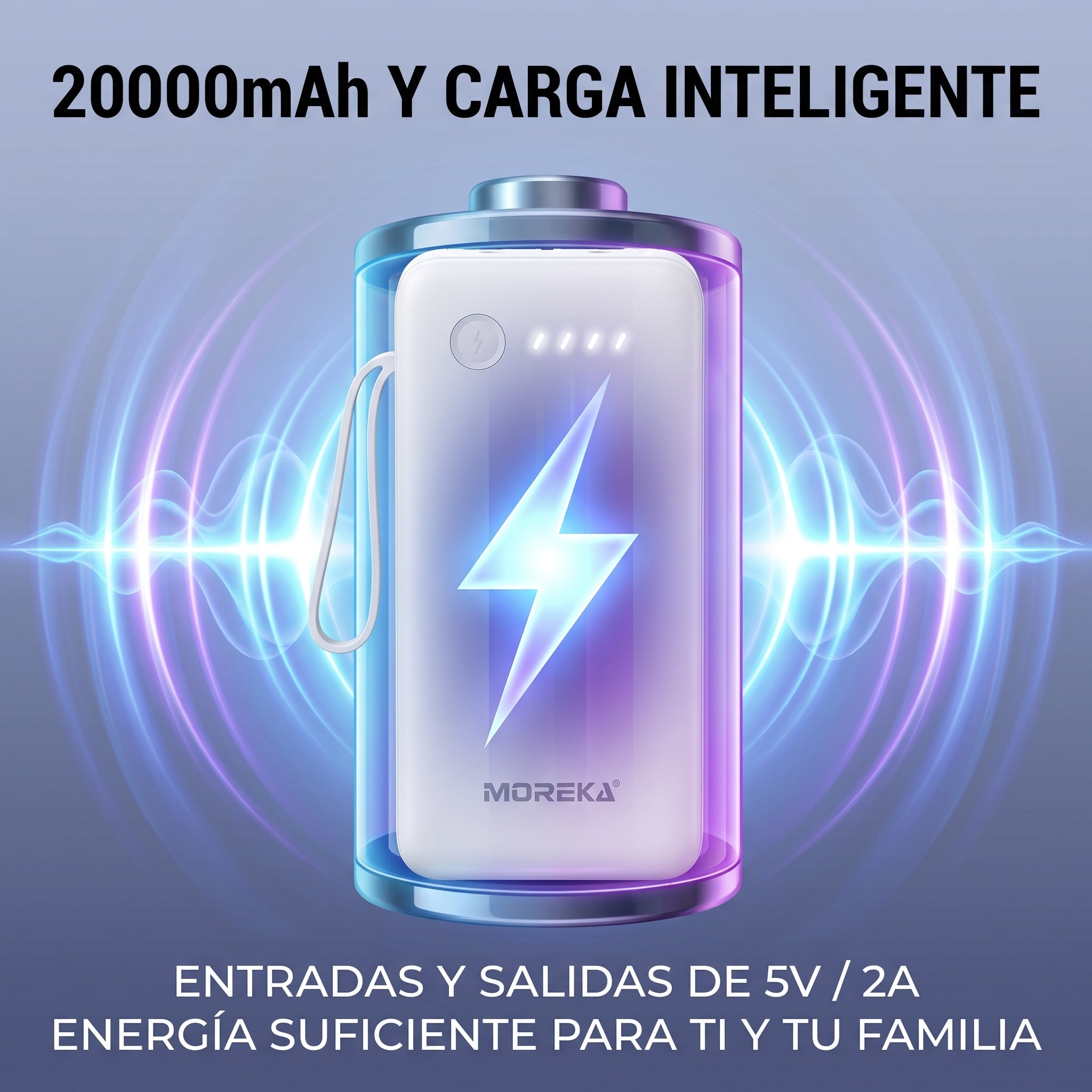 Batería Externa Moreka K119 20000mAh con Cables Integrados y Carga Inteligente - Imagen 8