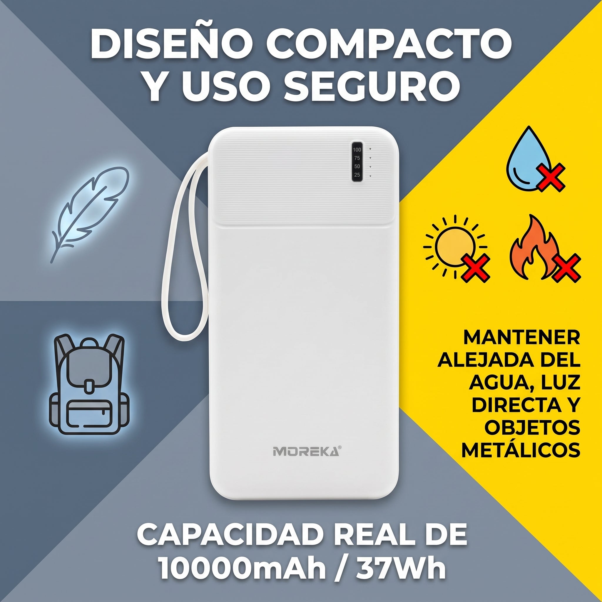 Batería Externa Moreka K120 10000mAh con Cables Integrados y Carga Inteligente 2A - Imagen 4