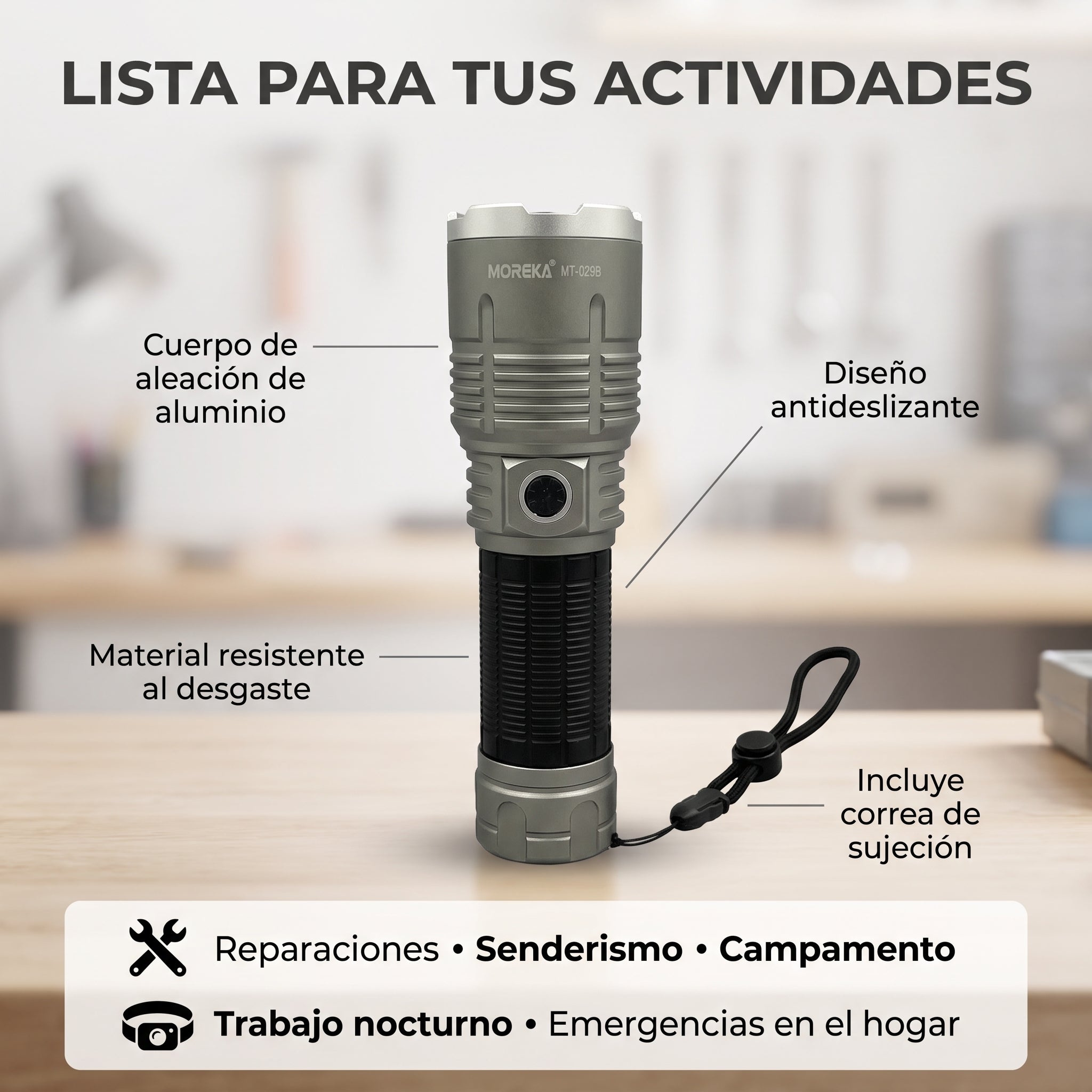 Linterna Recargable Moreka MT-029B 20W con Alcance de 2000 Metros y Zoom Telescópico - Imagen 3
