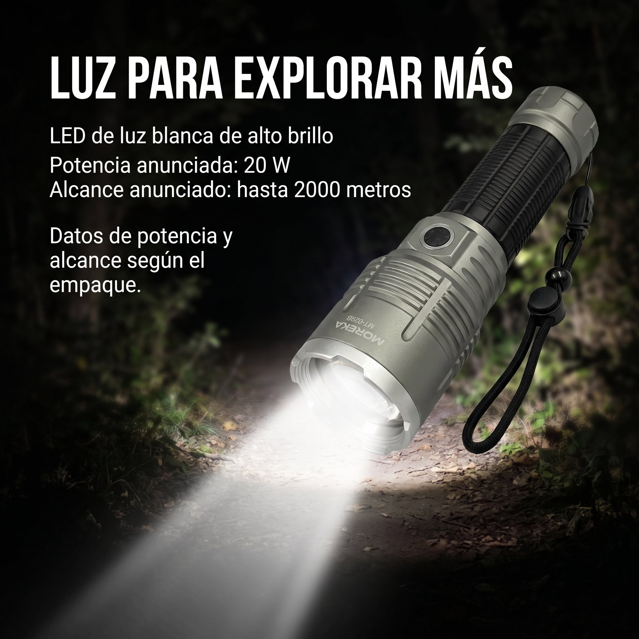 Linterna Recargable Moreka MT-029B 20W con Alcance de 2000 Metros y Zoom Telescópico - Imagen 6