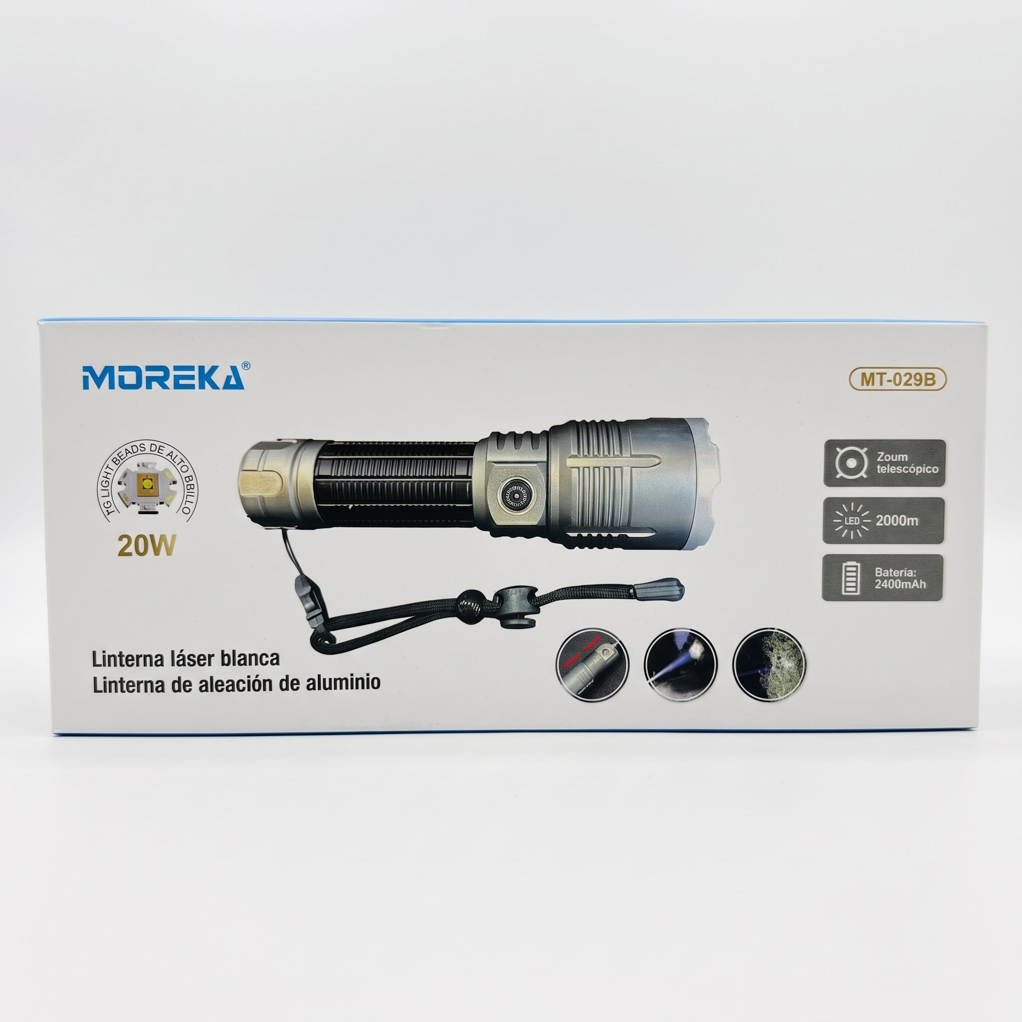 Linterna Recargable Moreka MT-029B 20W con Alcance de 2000 Metros y Zoom Telescópico - Imagen 10