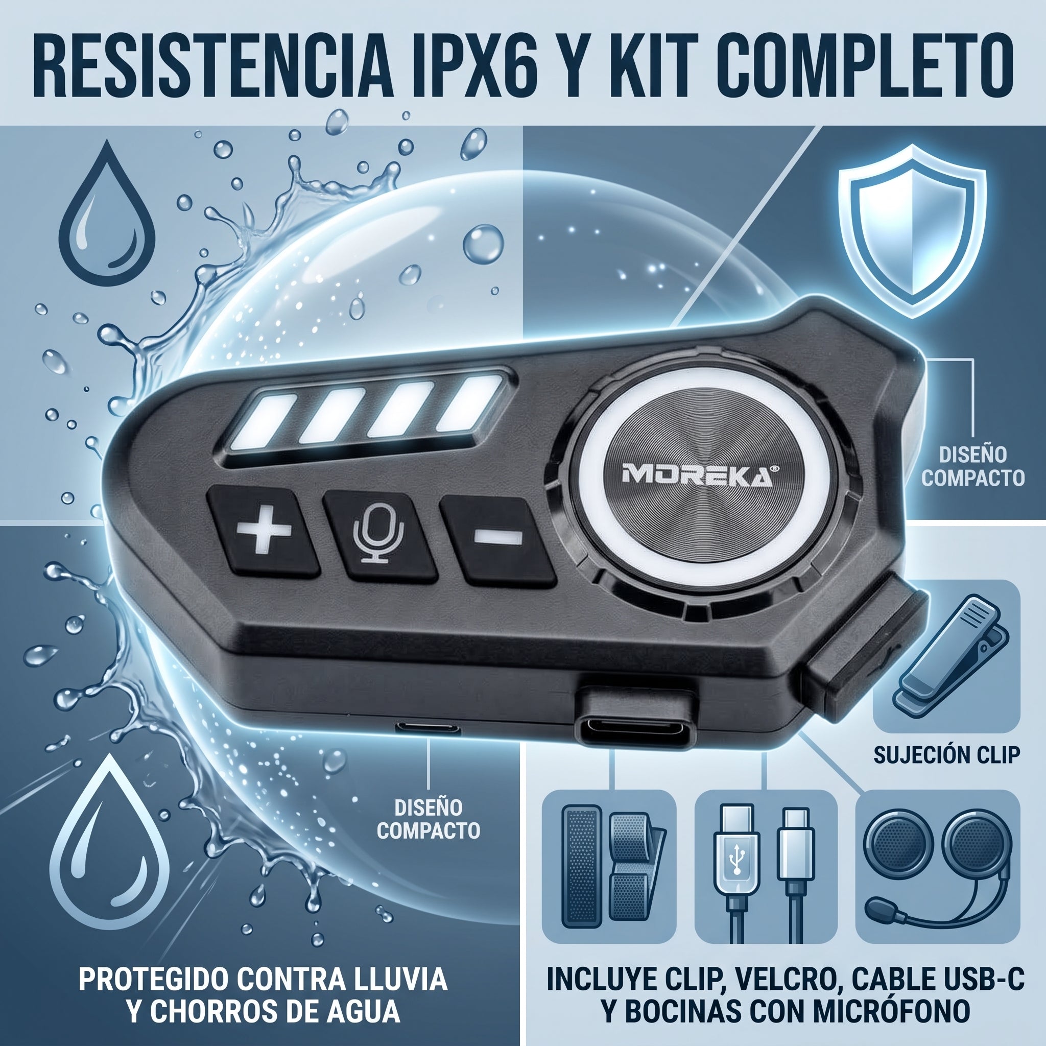 Auricular Inalámbrico para Casco Moreka TK01 con 40 Horas de Batería y Resistencia IPX6 - Imagen 5