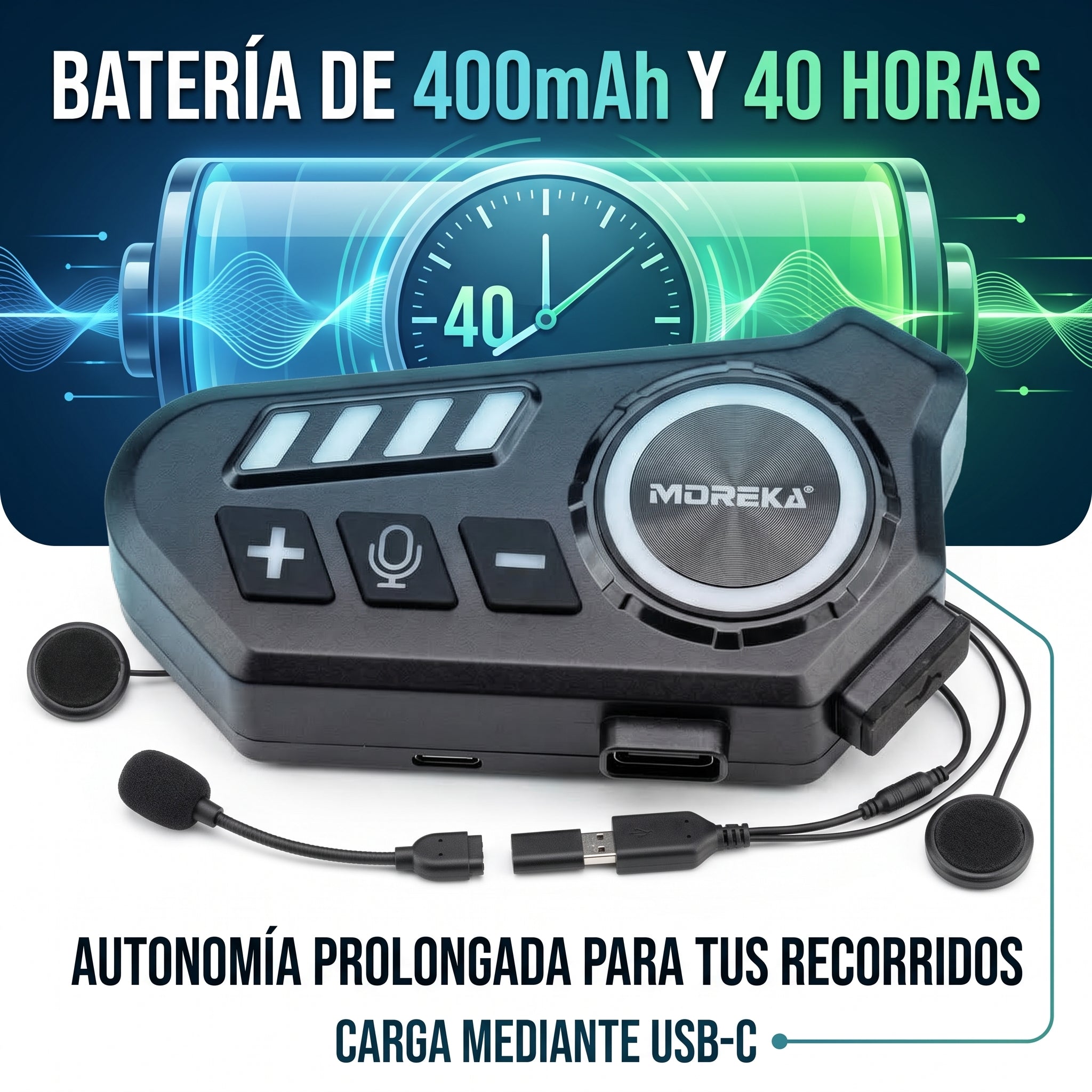 Auricular Inalámbrico para Casco Moreka TK01 con 40 Horas de Batería y Resistencia IPX6 - Imagen 6