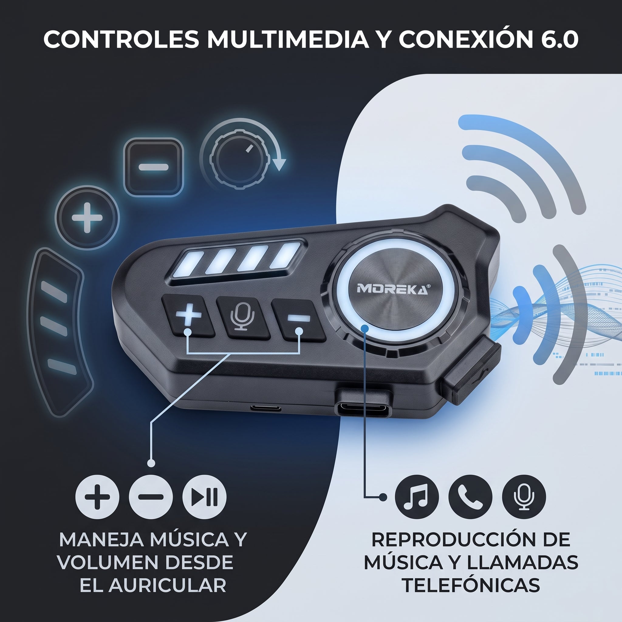 Auricular Inalámbrico para Casco Moreka TK01 con 40 Horas de Batería y Resistencia IPX6 - Imagen 8