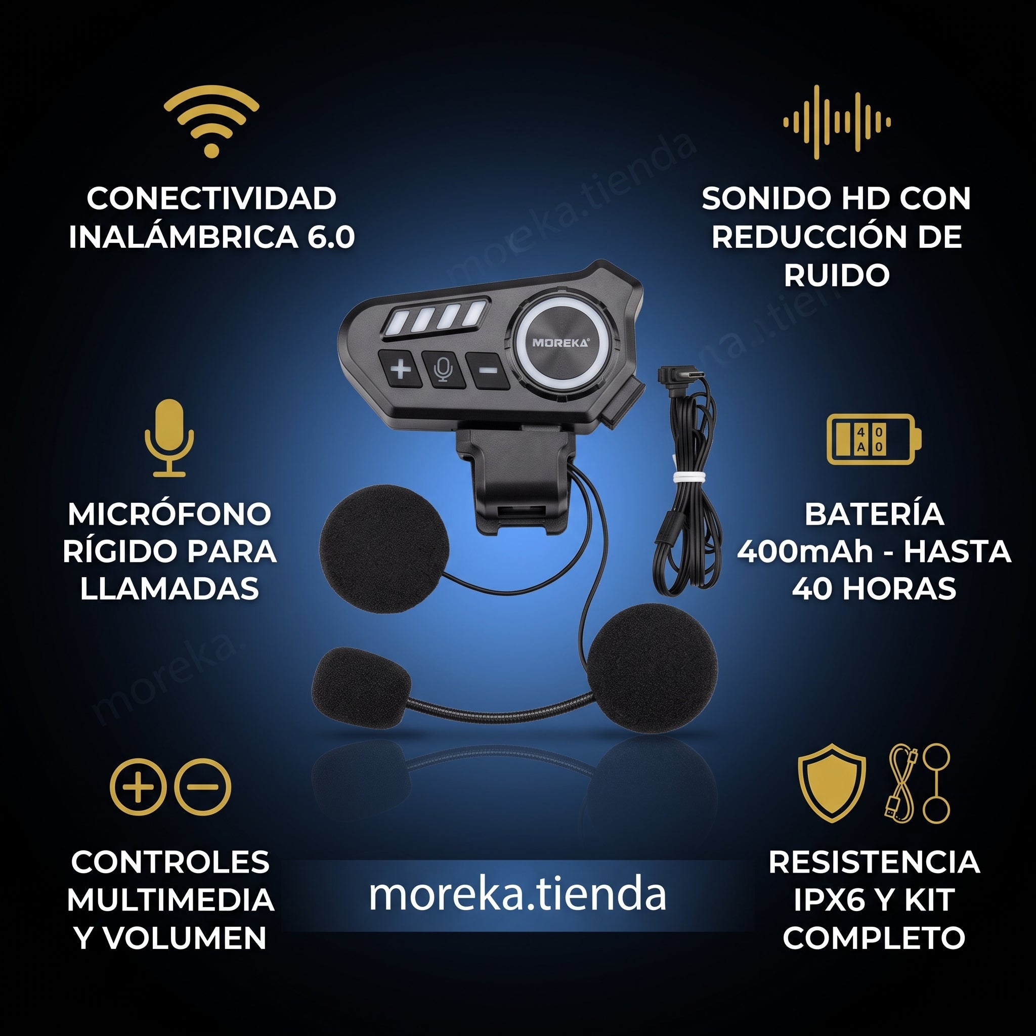 Auricular Inalámbrico para Casco Moreka TK01 con 40 Horas de Batería y Resistencia IPX6 - Imagen 10