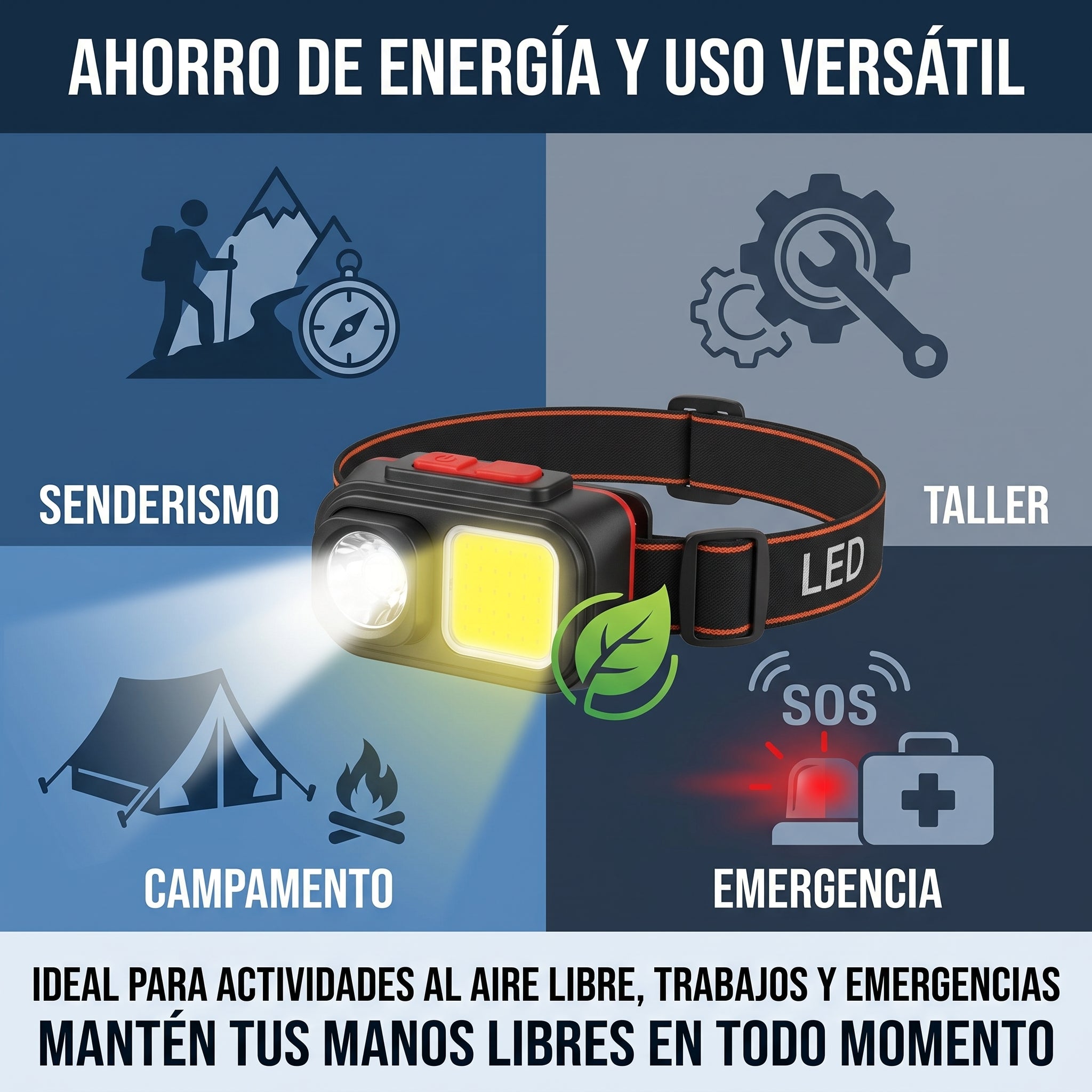 Lámpara de Cabeza LED Moreka D-212 con Doble Iluminación y Banda Manos Libres - Imagen 6