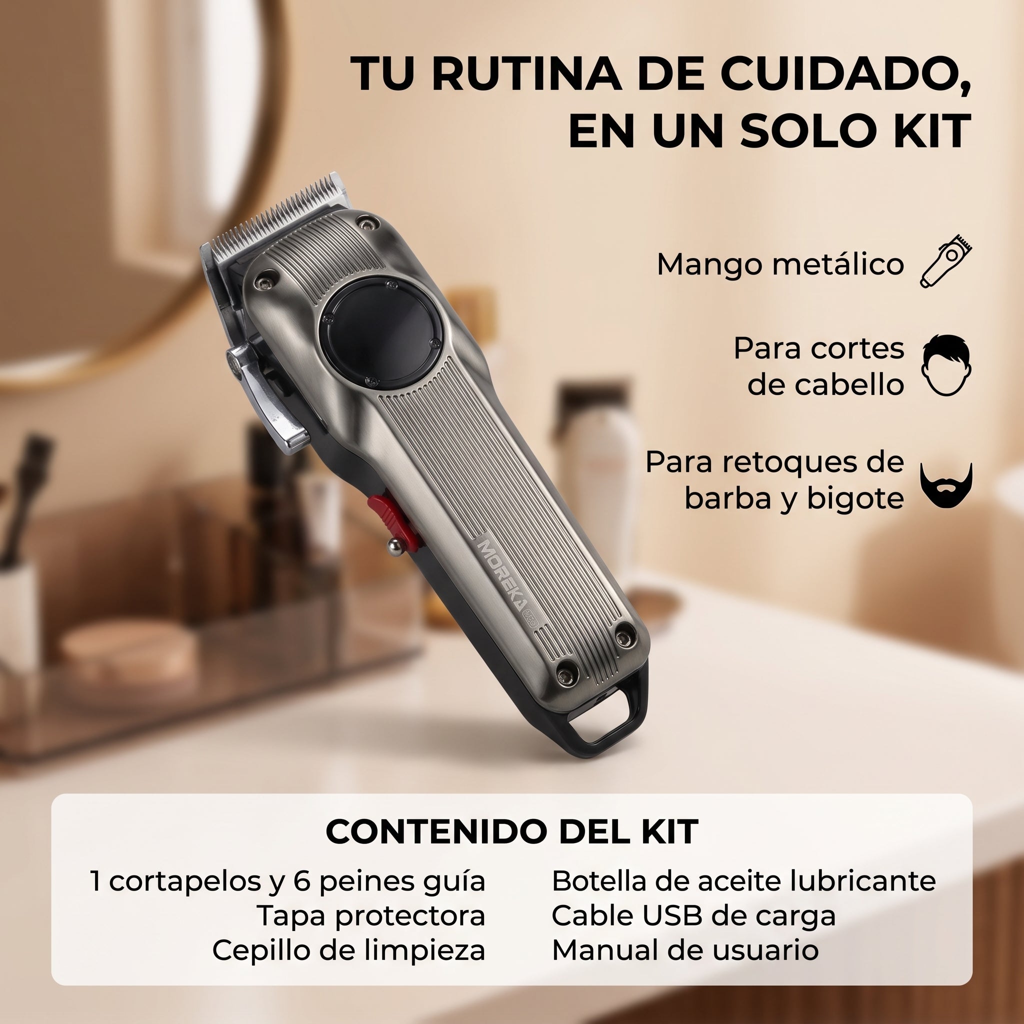 Cortapelos Profesional Moreka W-42 con Motor de 7000 RPM, Pantalla LCD y 6 Peines Guía - Imagen 4