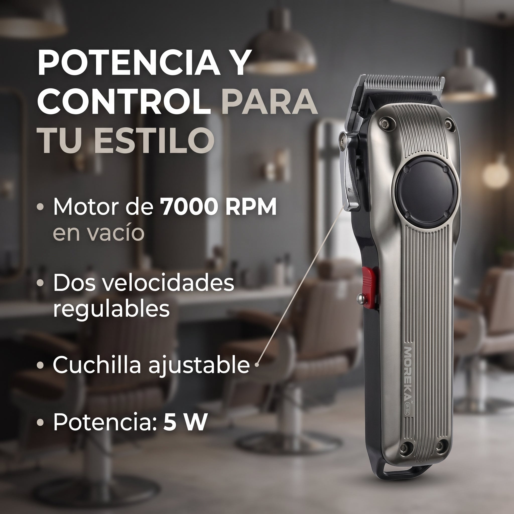 Cortapelos Profesional Moreka W-42 con Motor de 7000 RPM, Pantalla LCD y 6 Peines Guía - Imagen 6