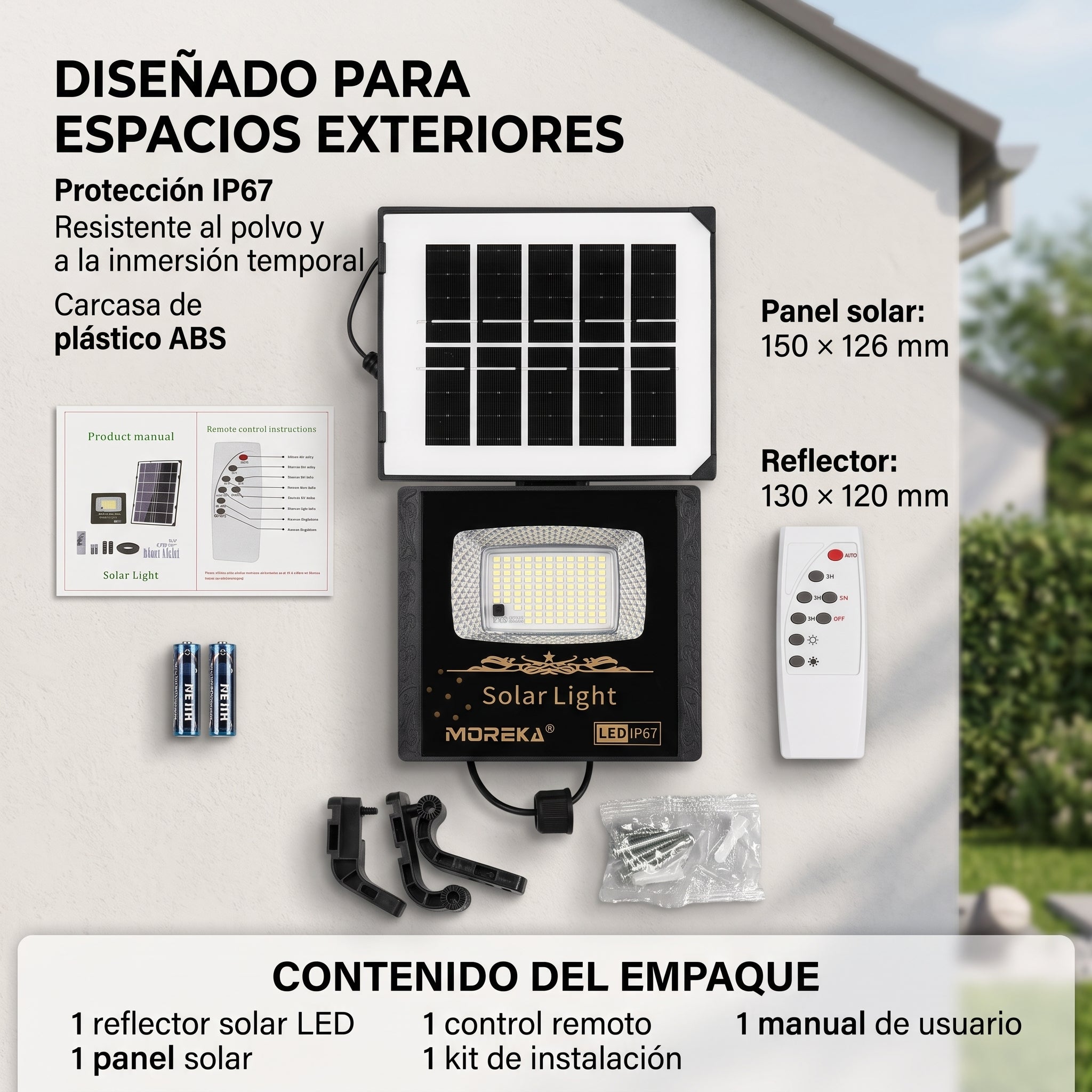 Reflector Solar LED Moreka MOR-070 30W con 102 LEDs, Control Remoto y Protección IP67 - Imagen 4