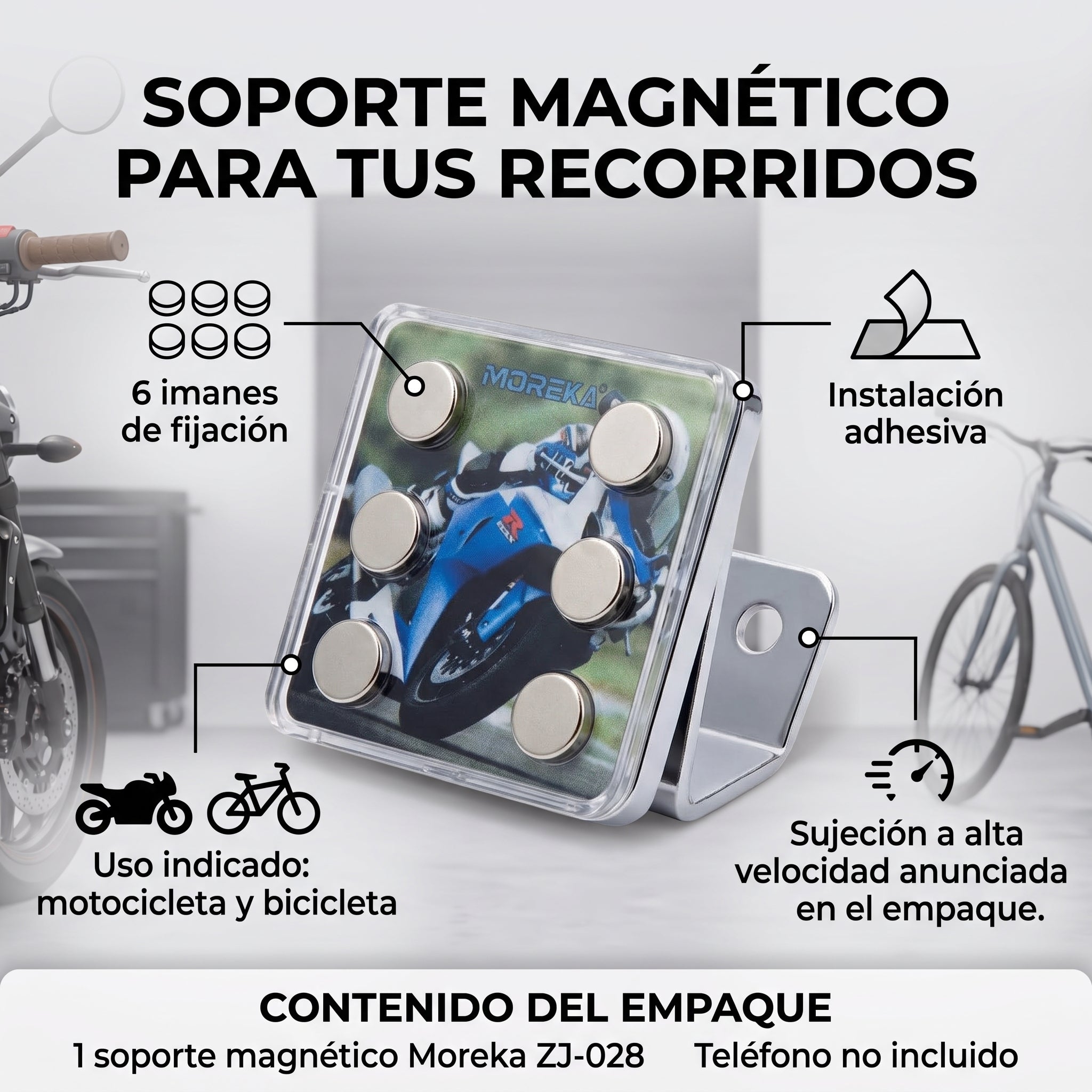 Soporte Magnético Moreka ZJ-028 para Moto y Bicicleta con 6 Imanes de Fijación - Imagen 5