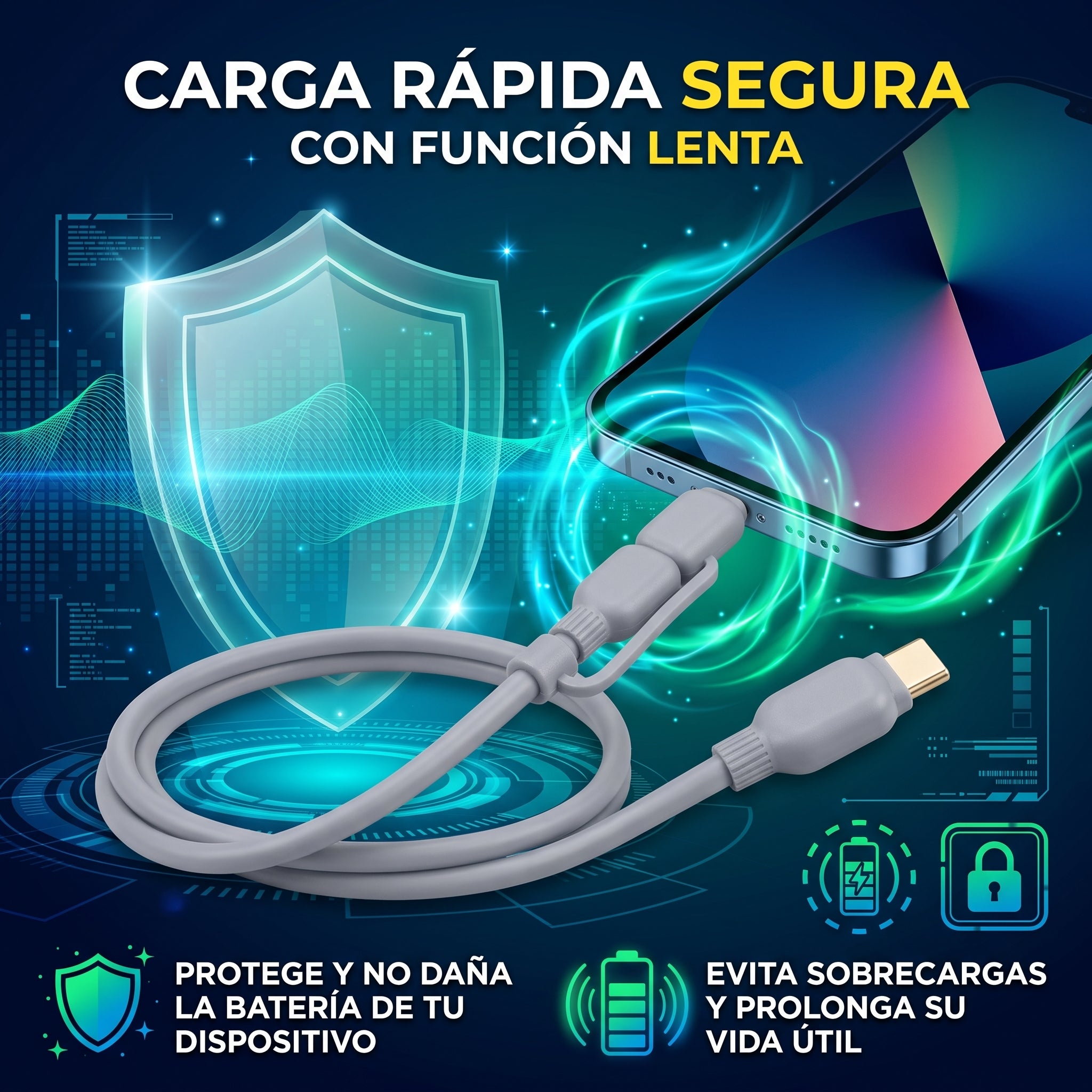 Cable de Datos y Carga Rápida 2 en 1 Moreka CB-060 de 100W y 1.5 Metros - Imagen 5