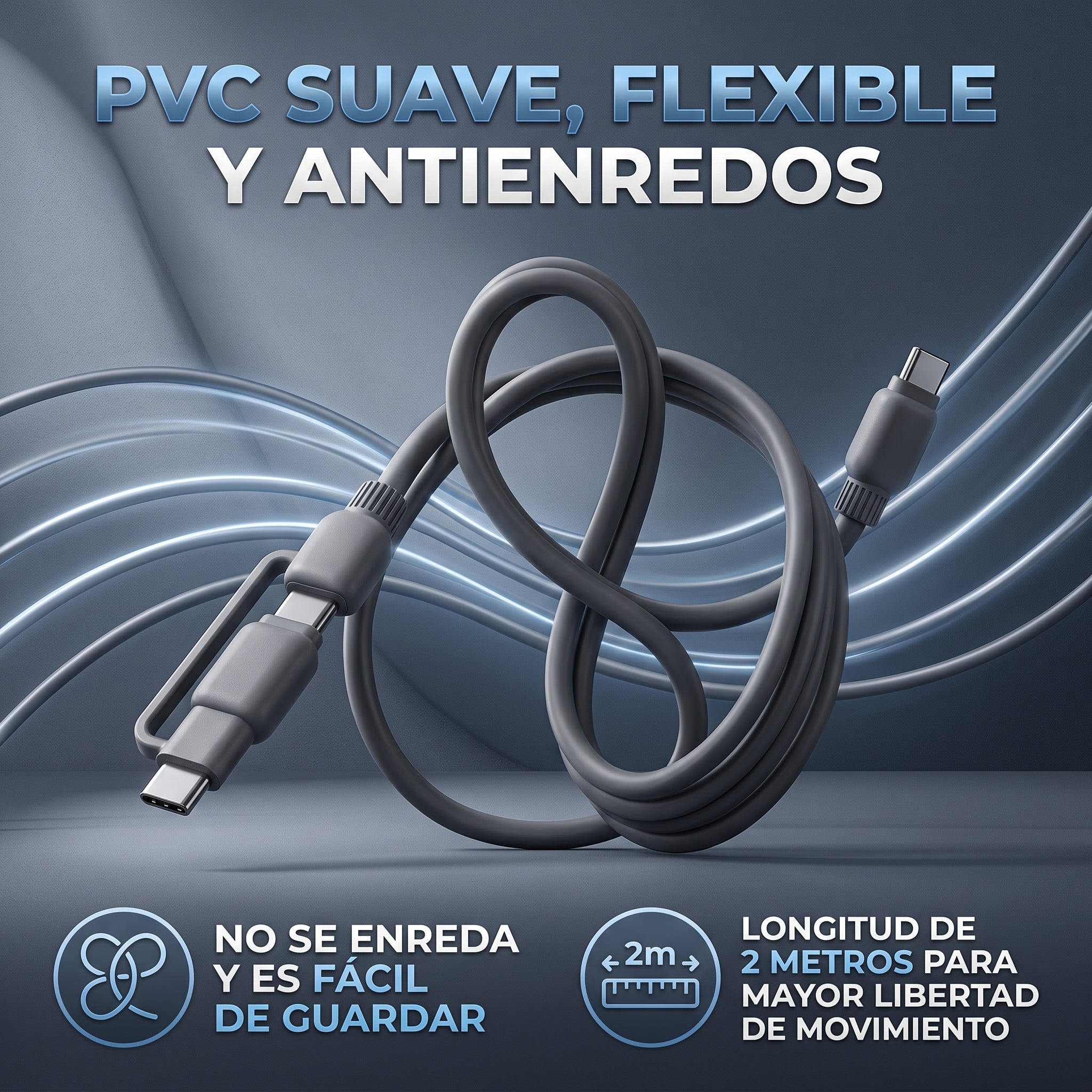 Cable de Carga y Datos 2 en 1 Moreka CB-061 de 100W con Cabezal Desmontable - Imagen 4