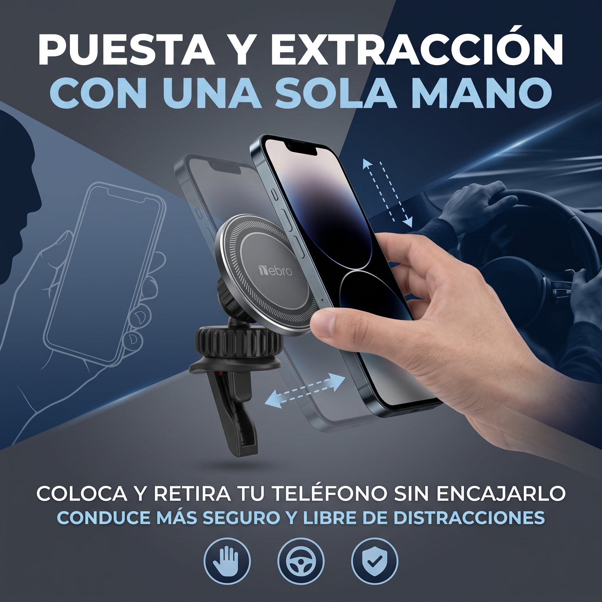 Soporte Magnético Nebro WAT-901 para Aire Acondicionado de Auto con Giro de 360° - Imagen 2